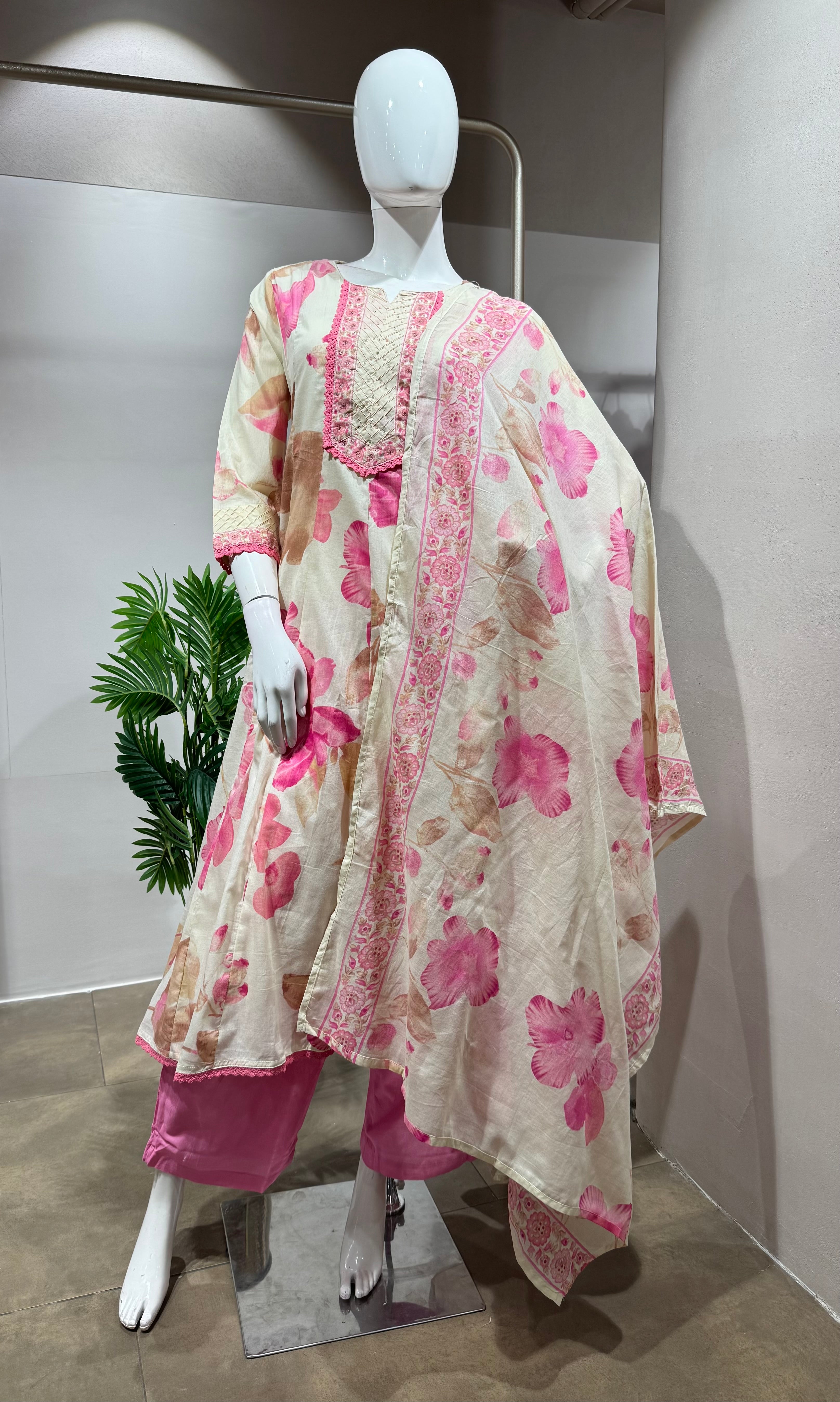 Pink Floral Anarkali Set