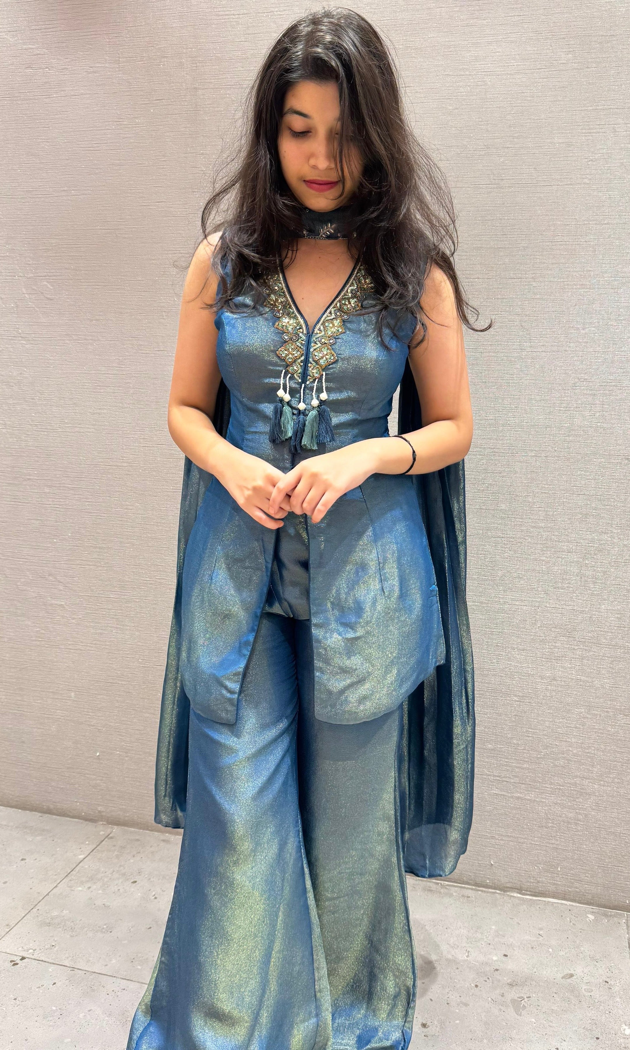 Midnight Teal Embroidered Indo-Western Co-ord Set
