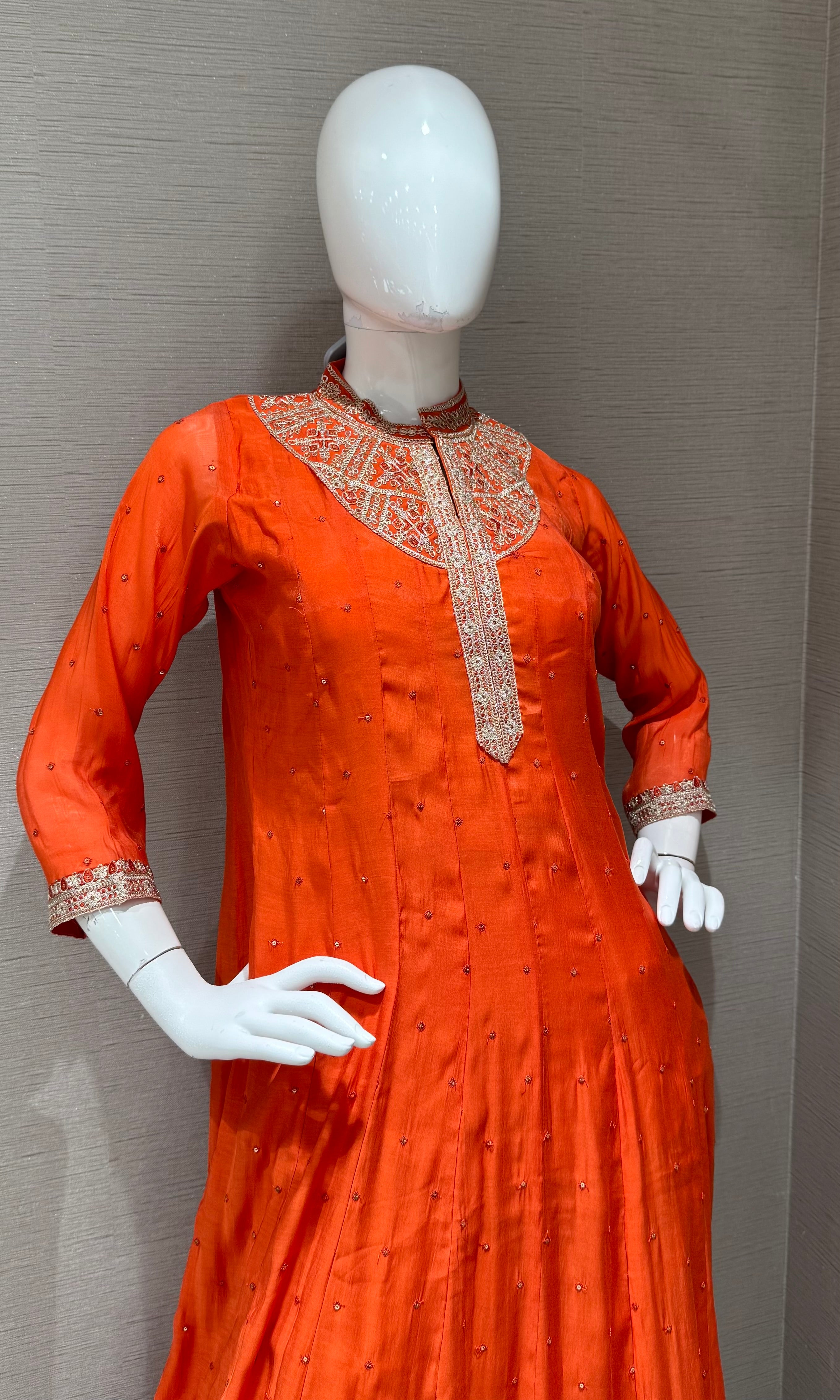 Orange Golden embroidered anarkali Set