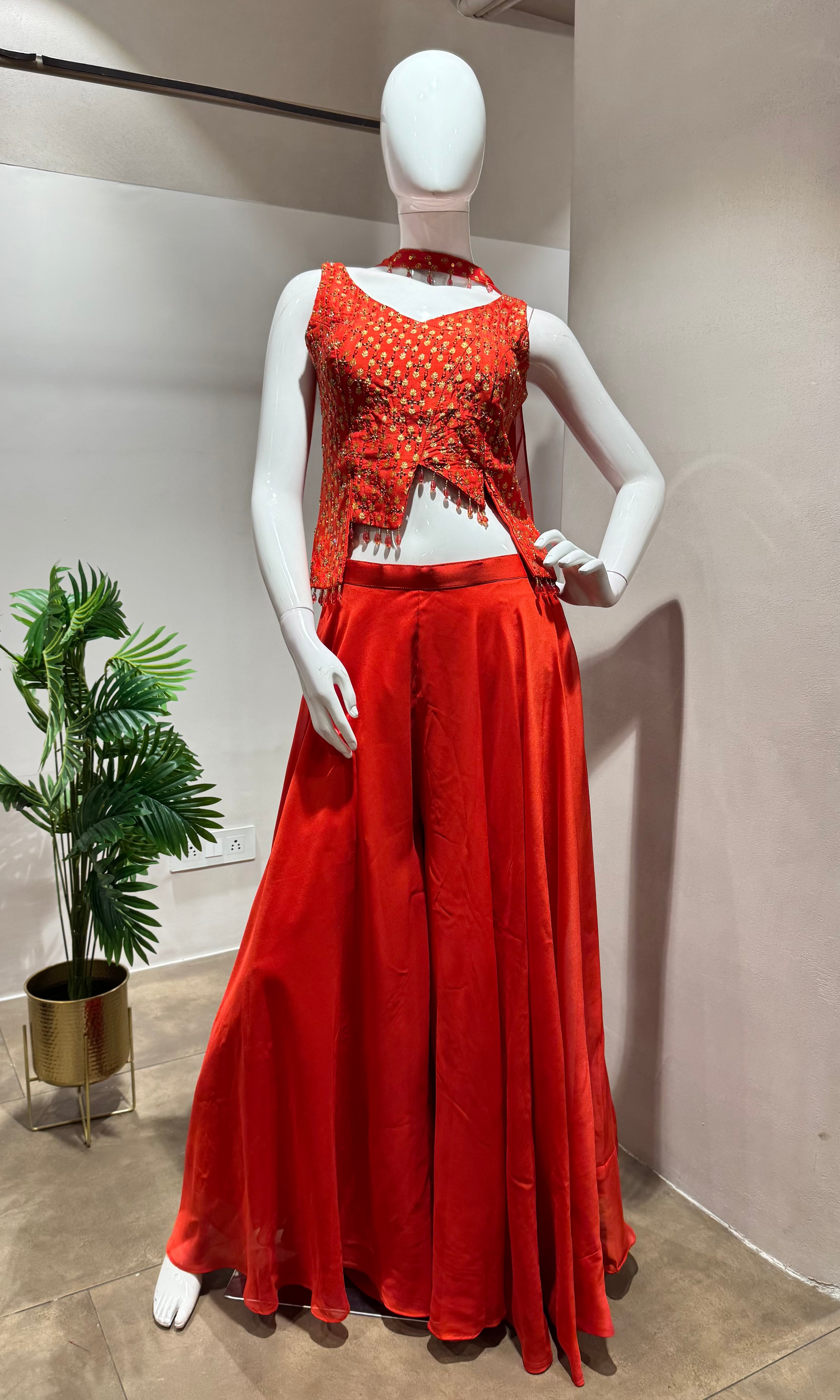 ORANGE GOLDEN ETHNIC TOP PALAZZO SET