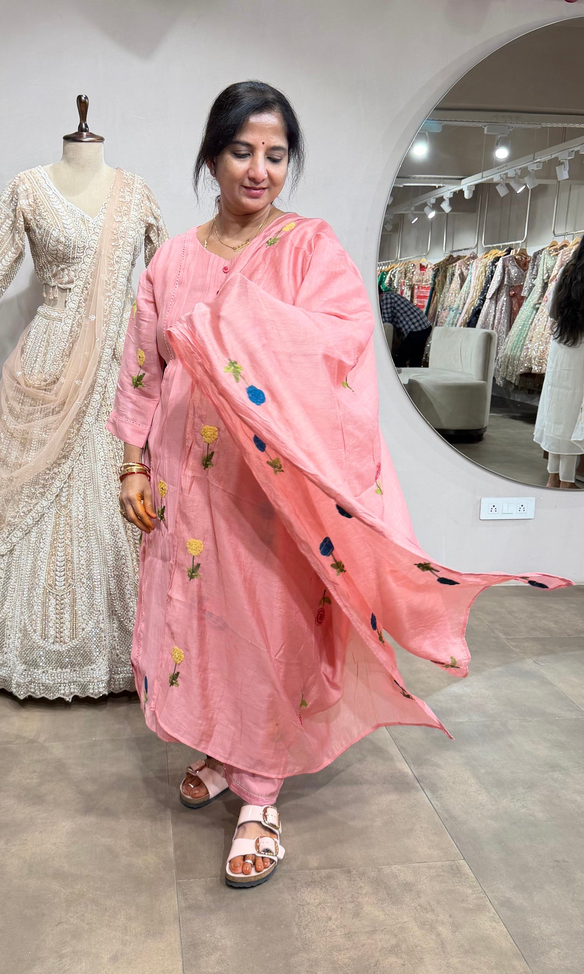 Baby Pink Floral Kurta Pant Set with Dupatta
