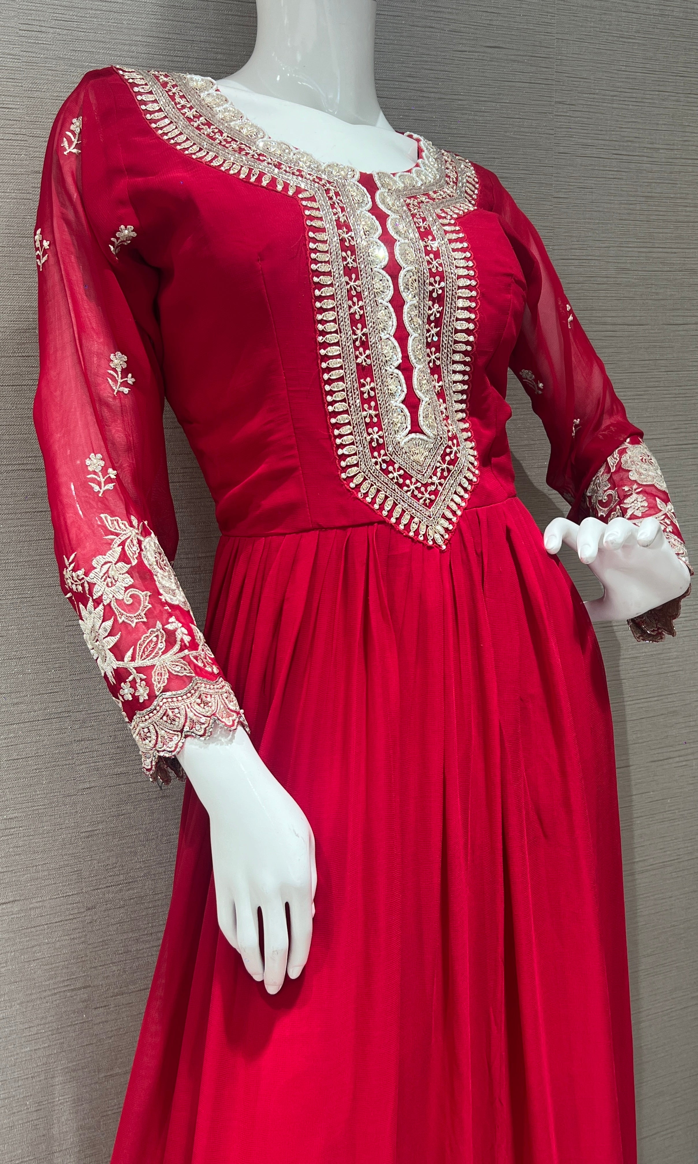 Red long dress with heavy dupatta