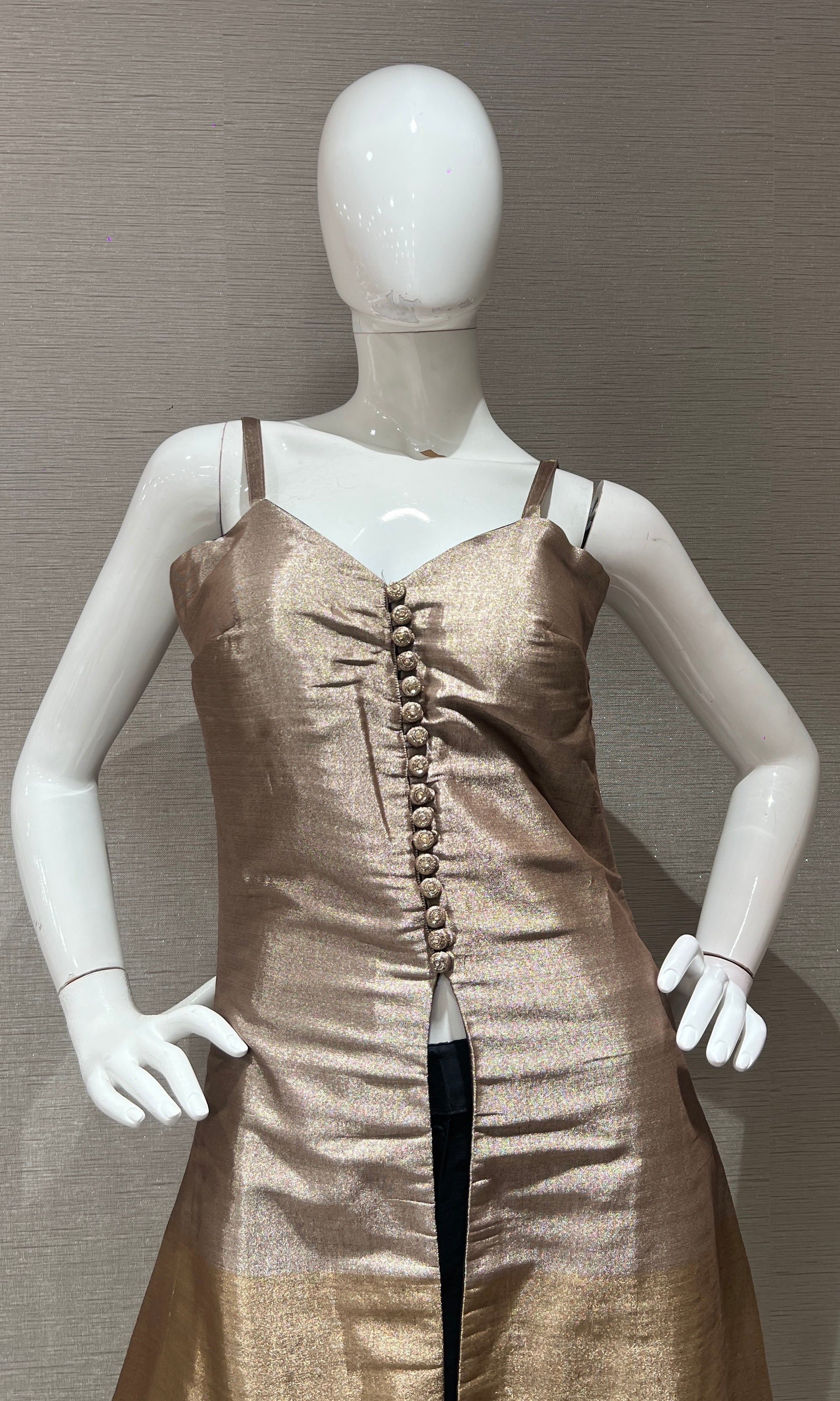 Brown Shimmer Anarkali Set with striped duppata