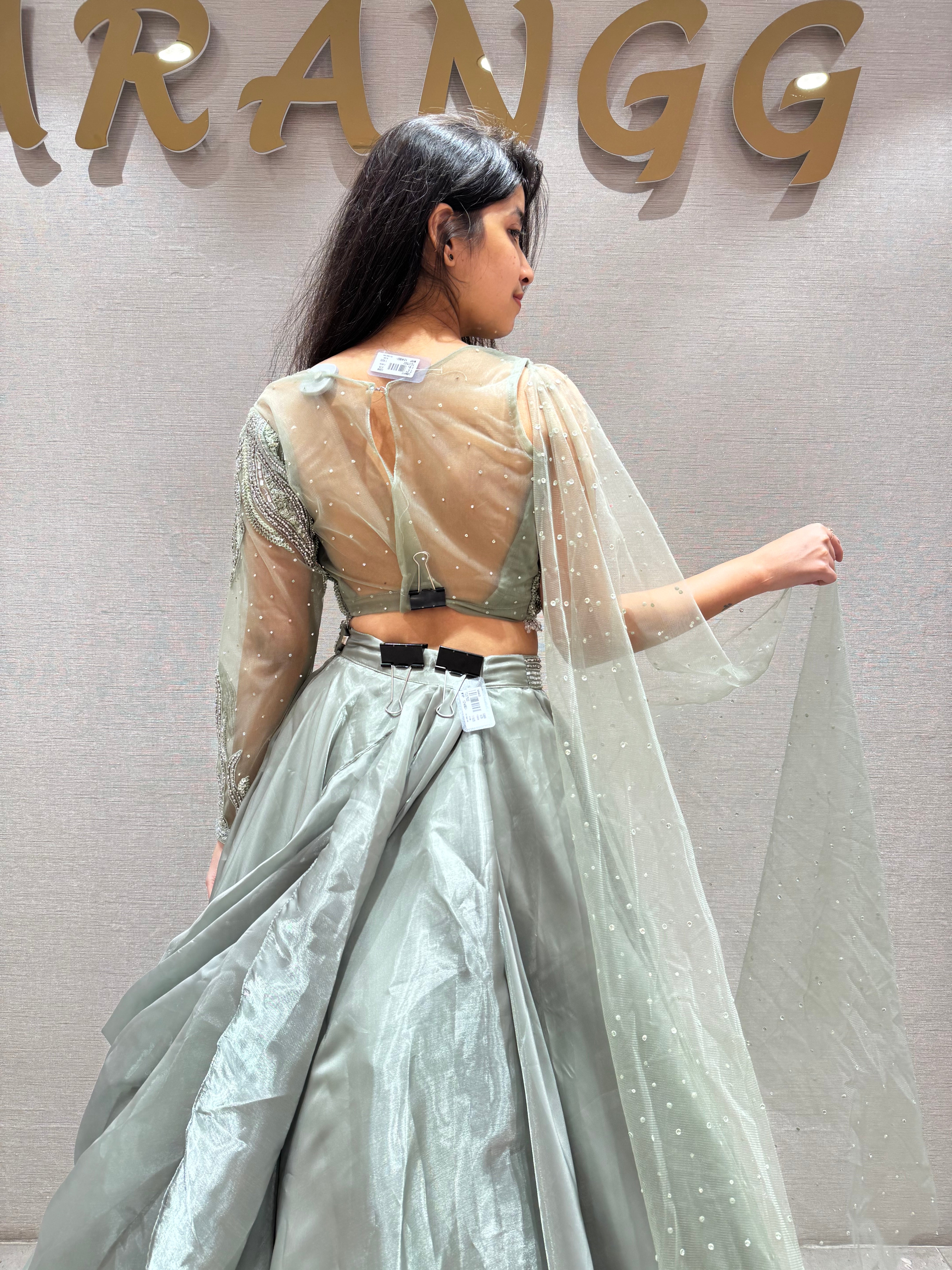 Pista green Organza Embroidered Lehenga Set