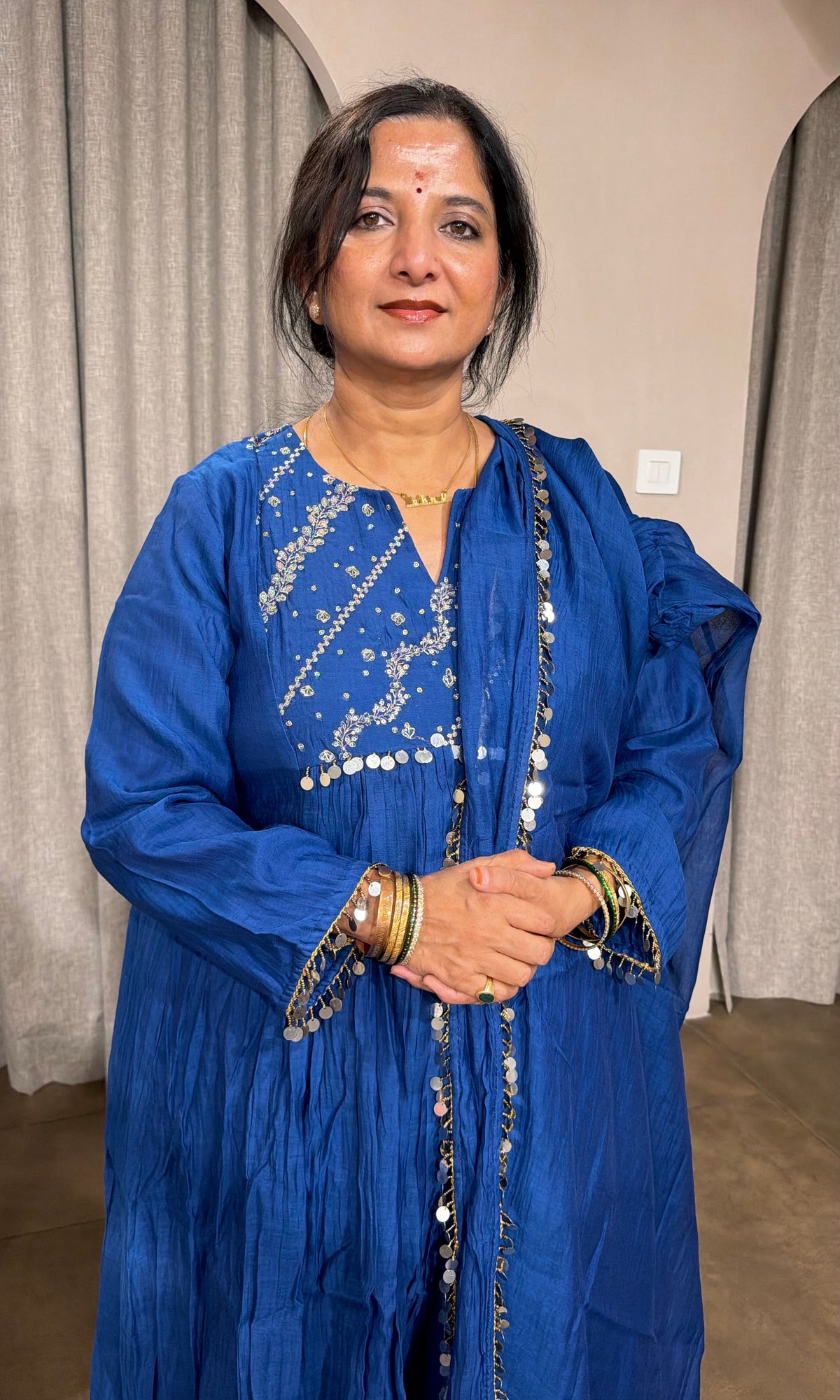 Royal Blue Mul Chanderi Kurta Set with Sheer Dupatta