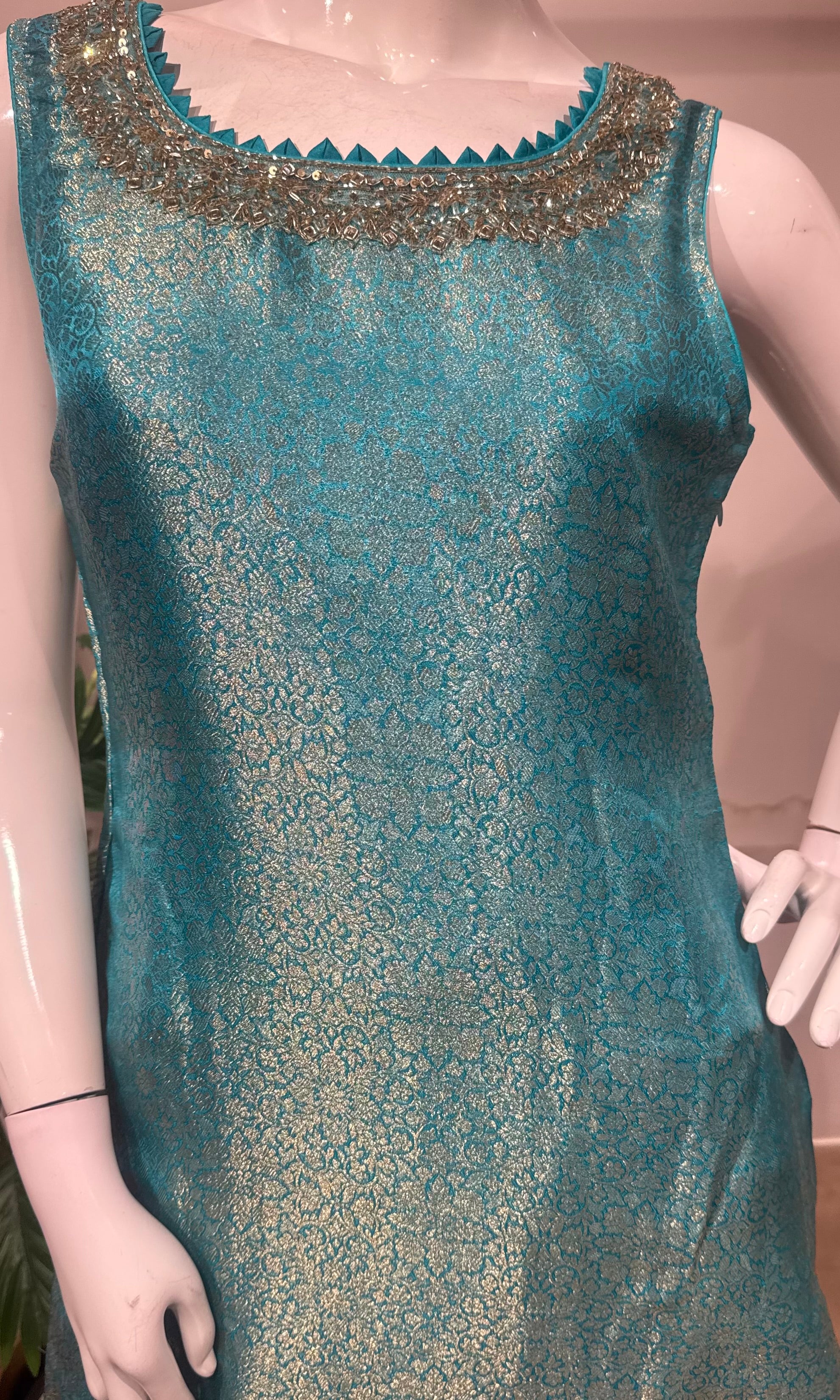 RAMA BLUE GOLDEN BANARASI KURTA SET