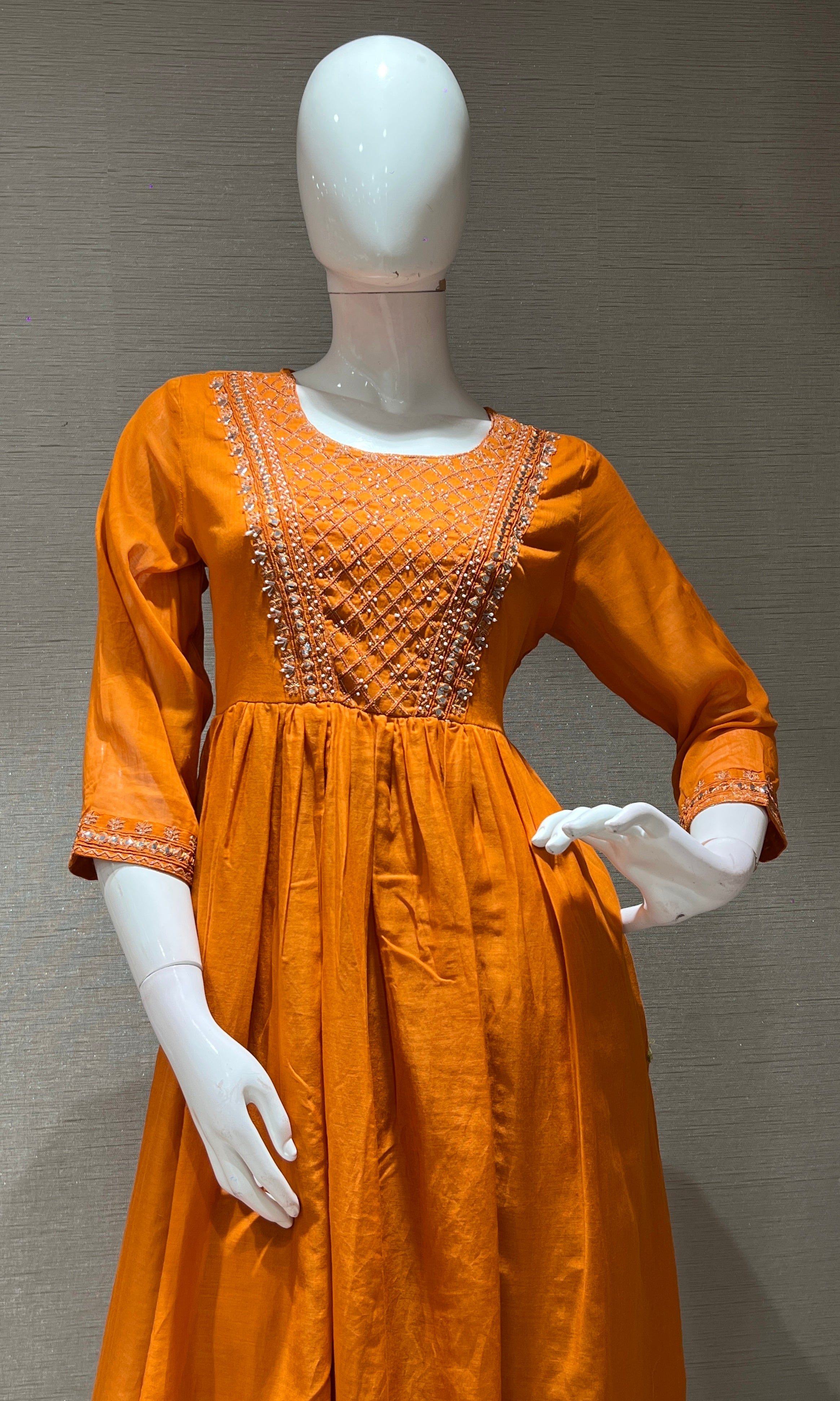 Rust EMBROIDERED MUL CHANDERI kurta set