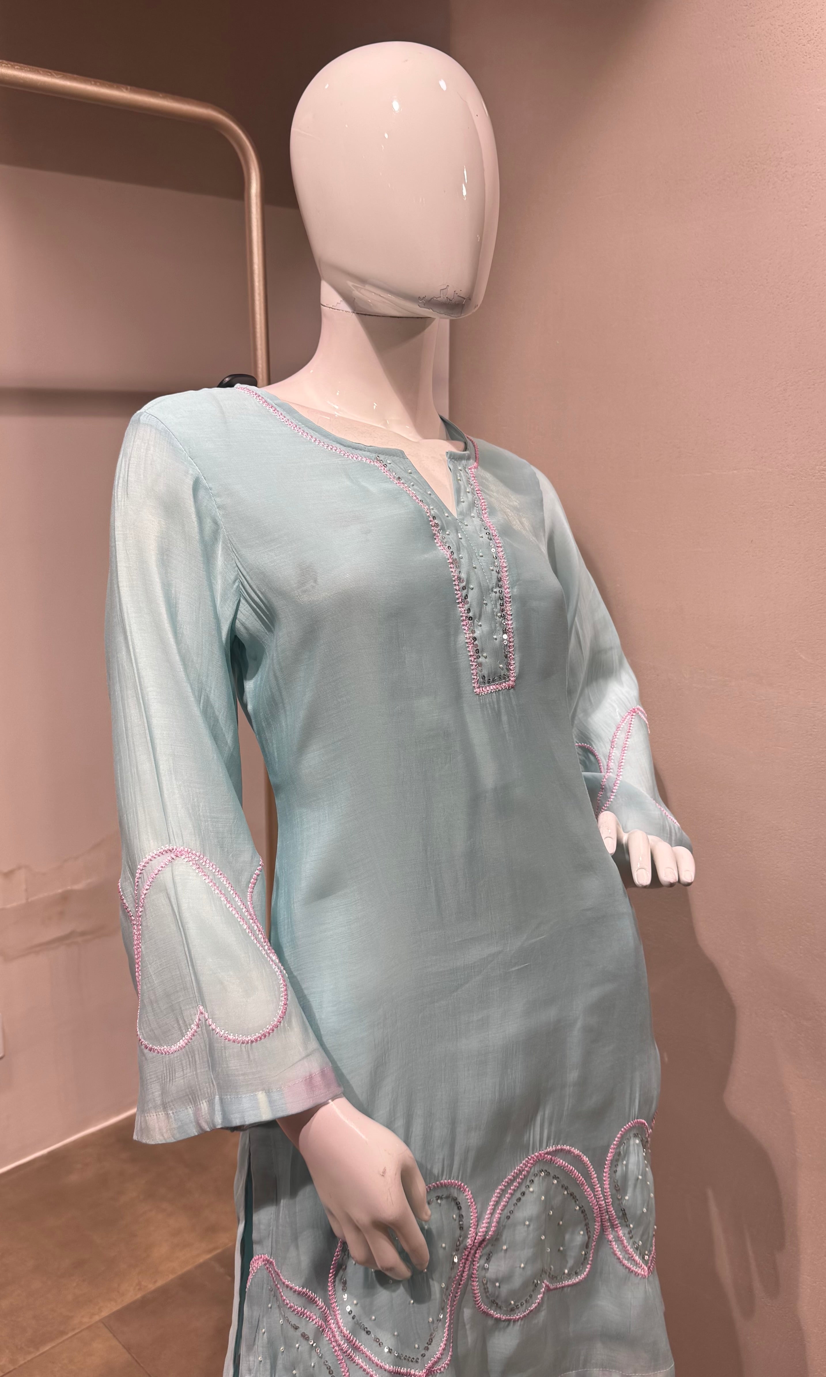 Sky Blue Kurta Suit with Multicolor Dupatta