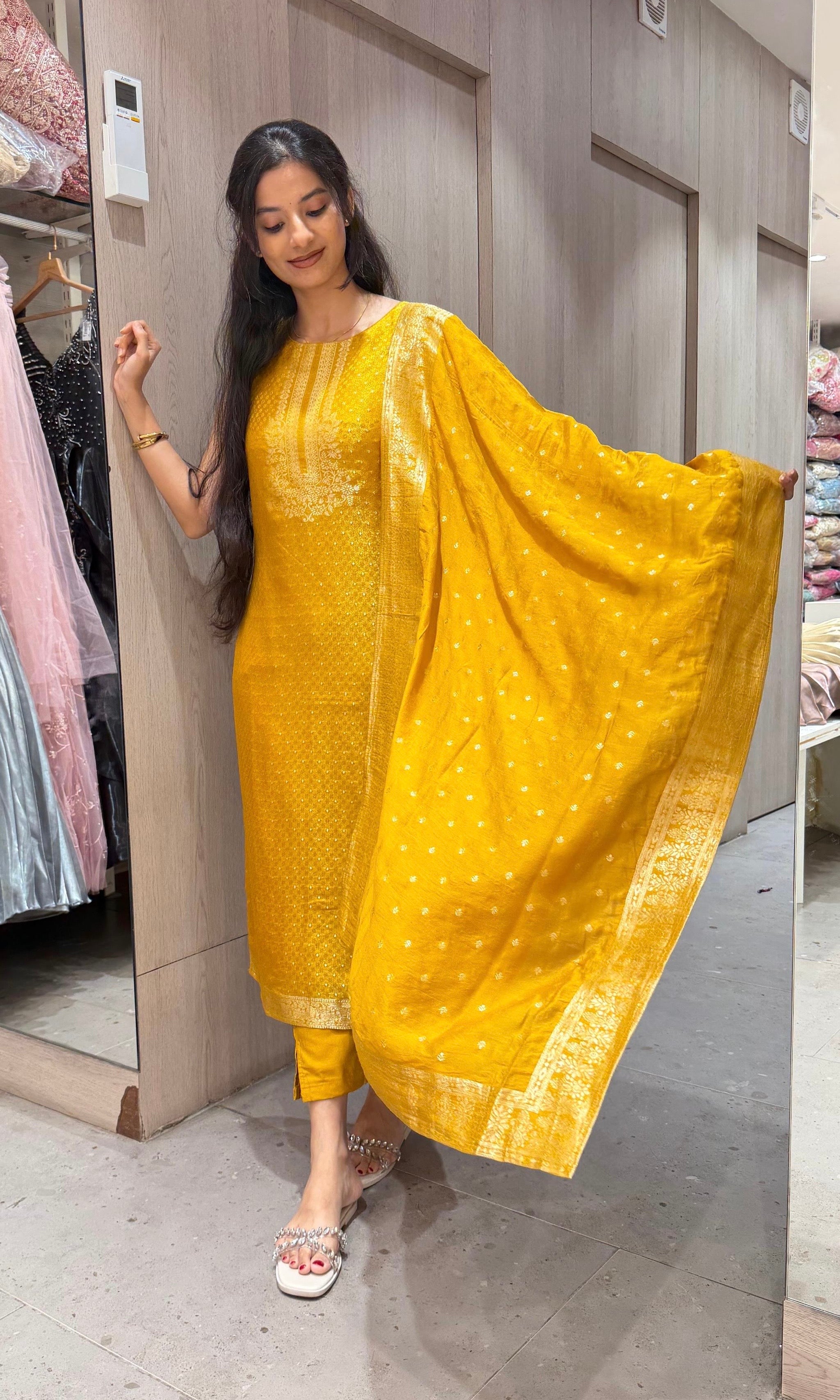 Mustard Yellow banarasi Kurta Set