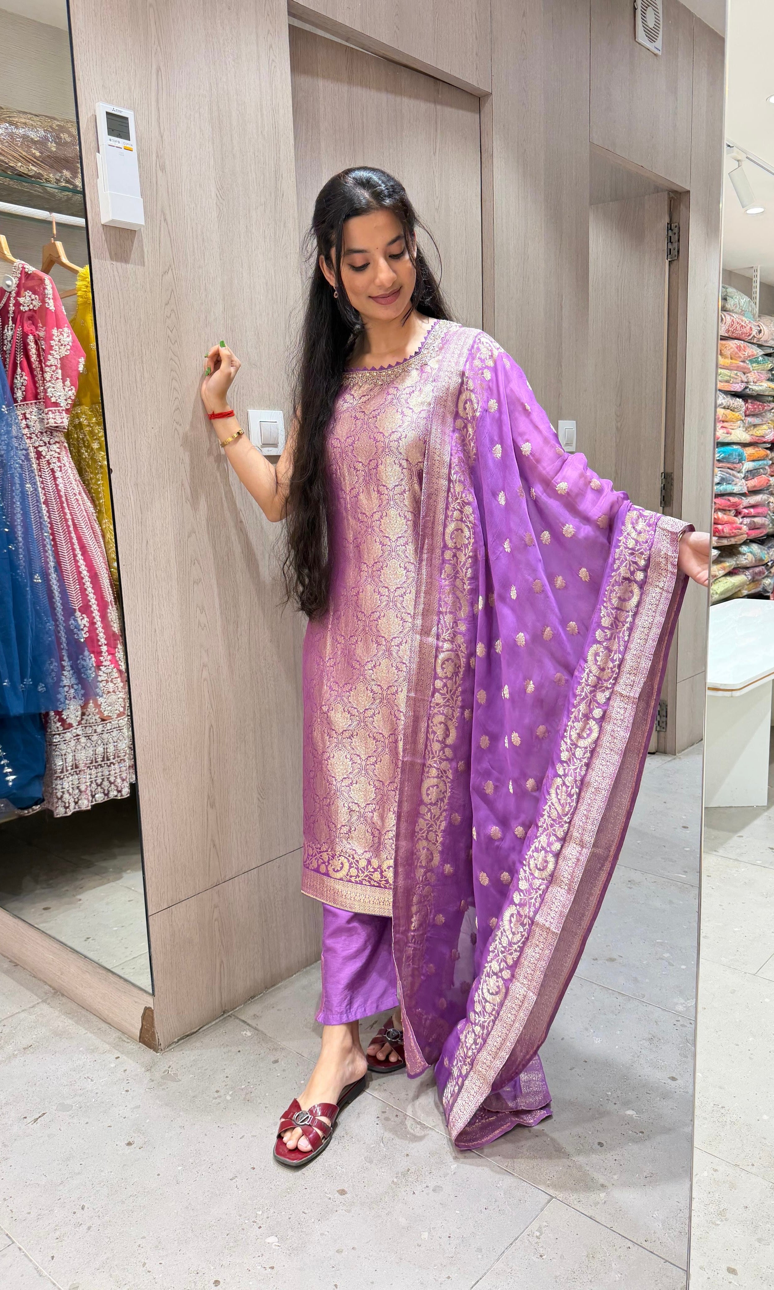 PURPLE Banarasi Golden KURTA SET
