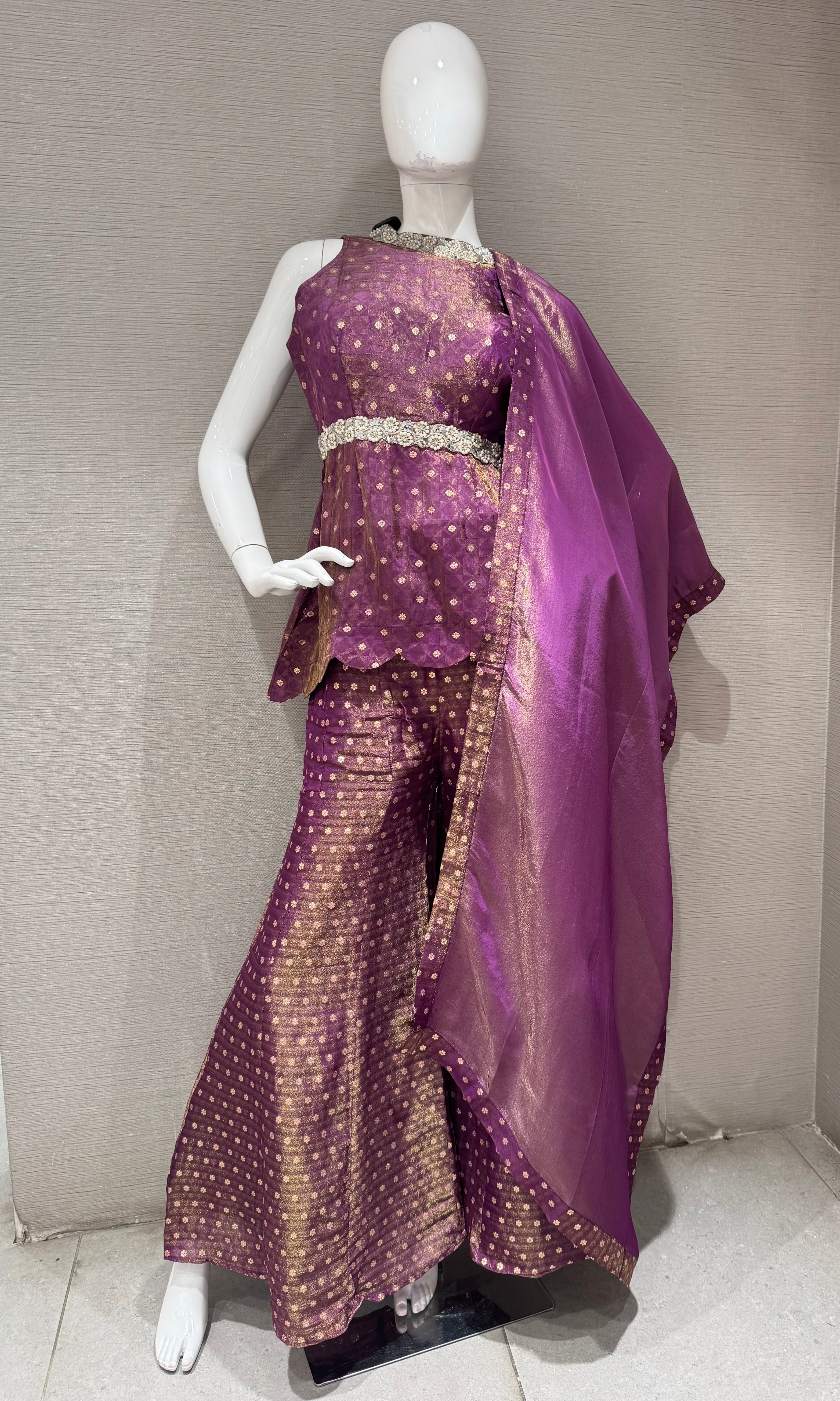 Purple Shimmer shine elegant peplum palazzo set