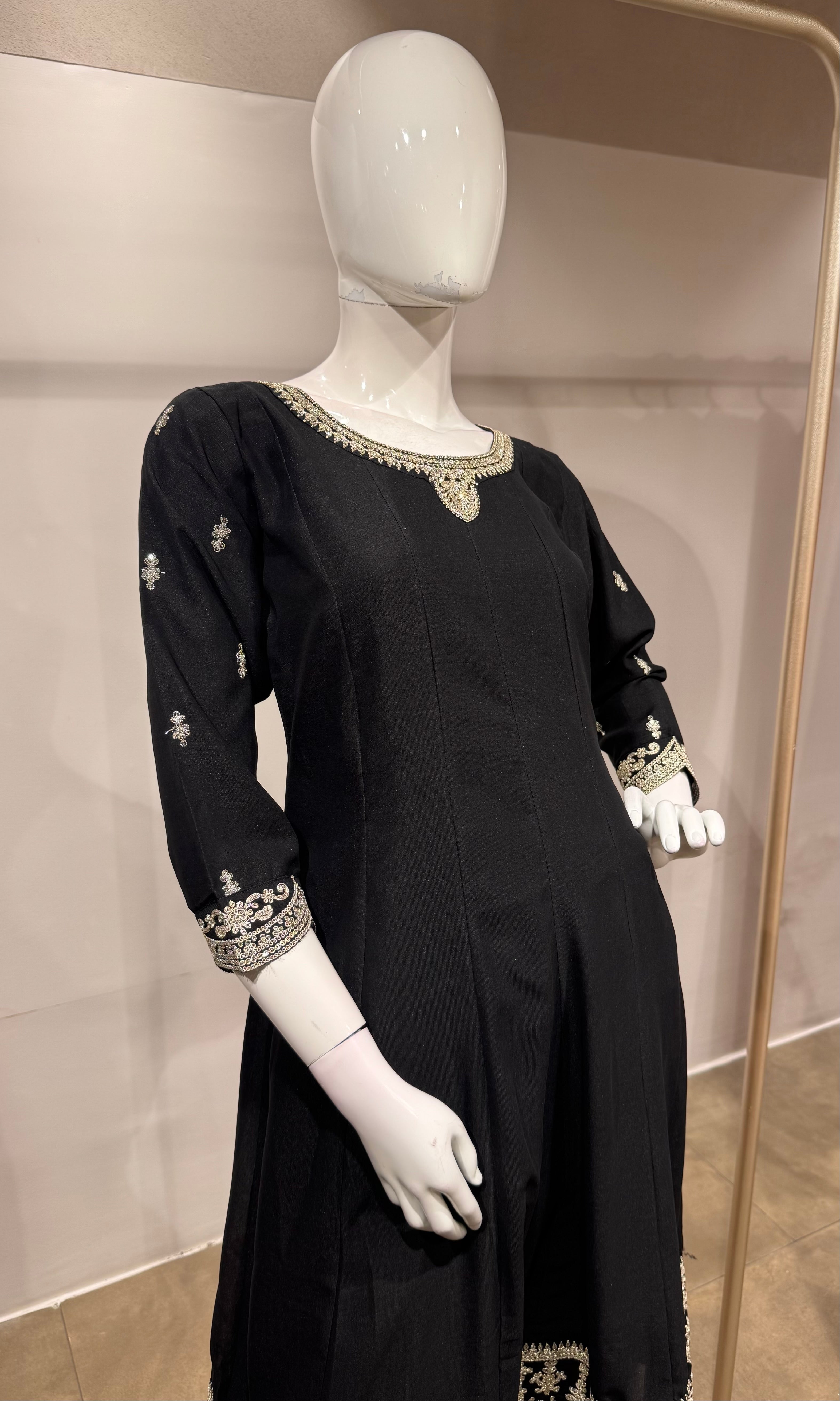 Black & Silver Georgette Anarkali Ensemble