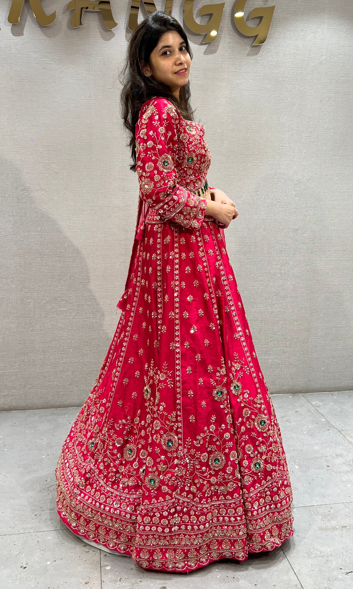 Rani pink Silk Floral embroidered Lehenga