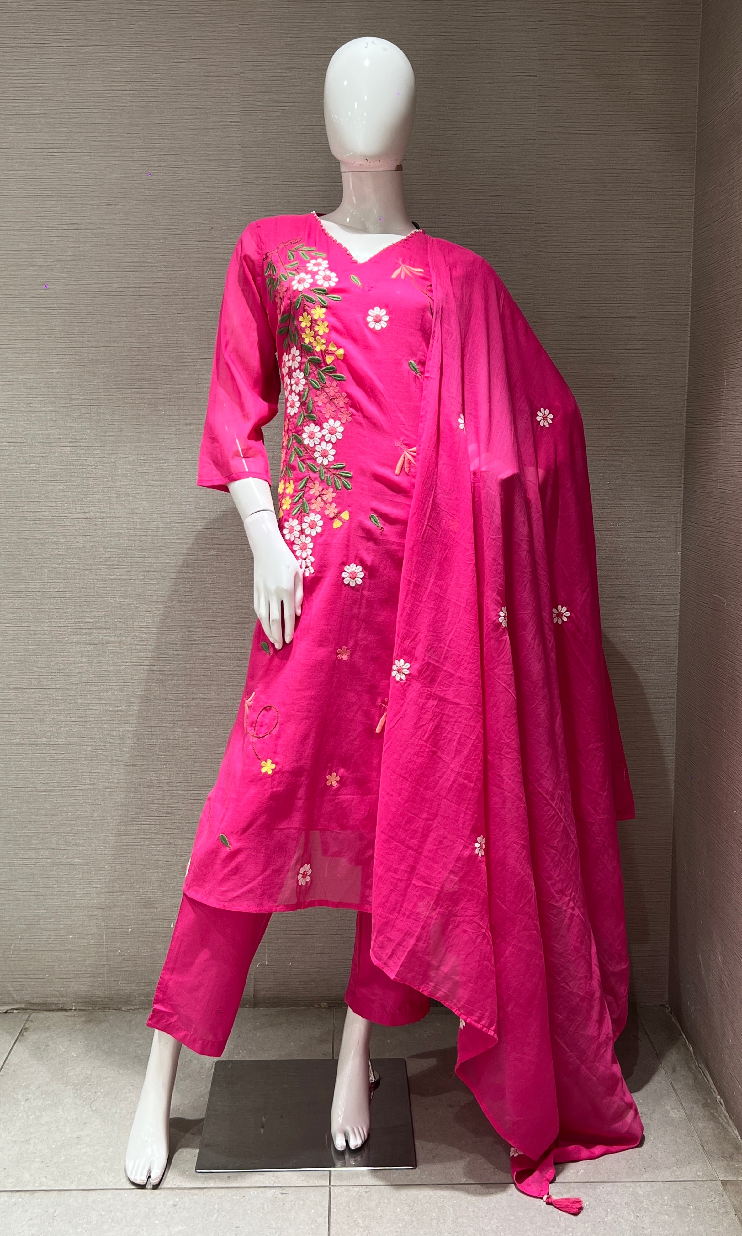 PINK FLORAL EMBROIDERED KURTA SET