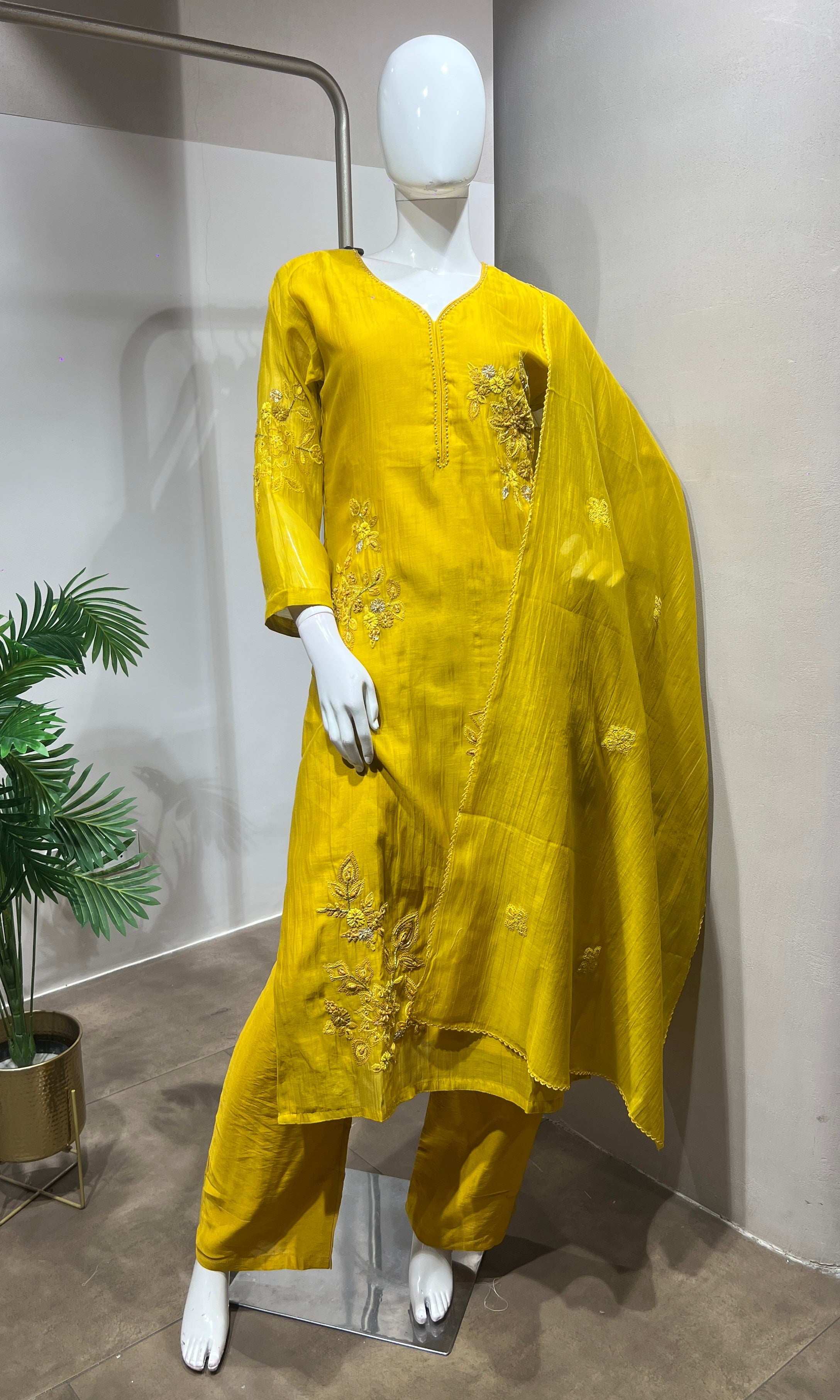 Yellow ethnic gold embroidery kurta set