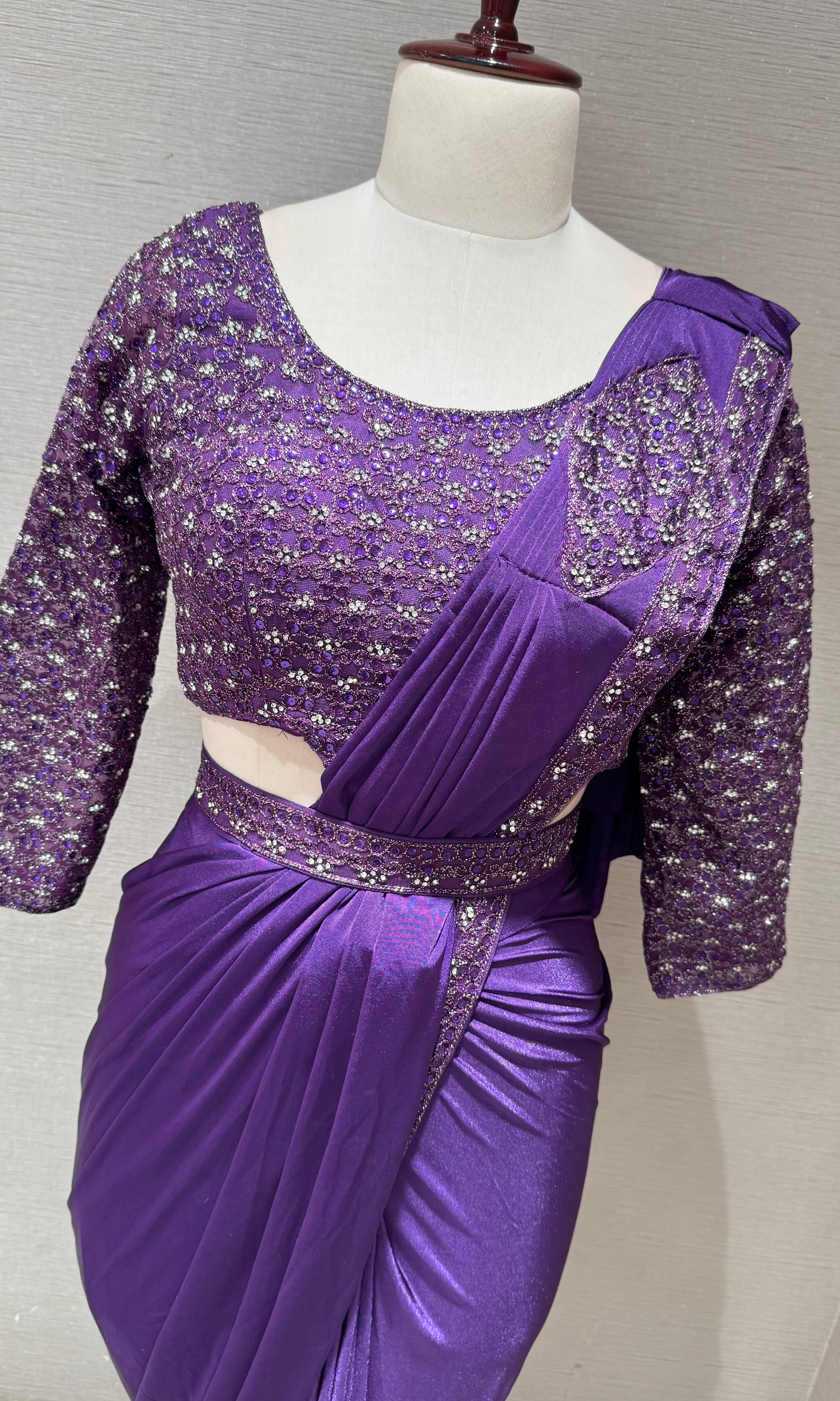 Violet Drape Saree with embellished blouse & belt