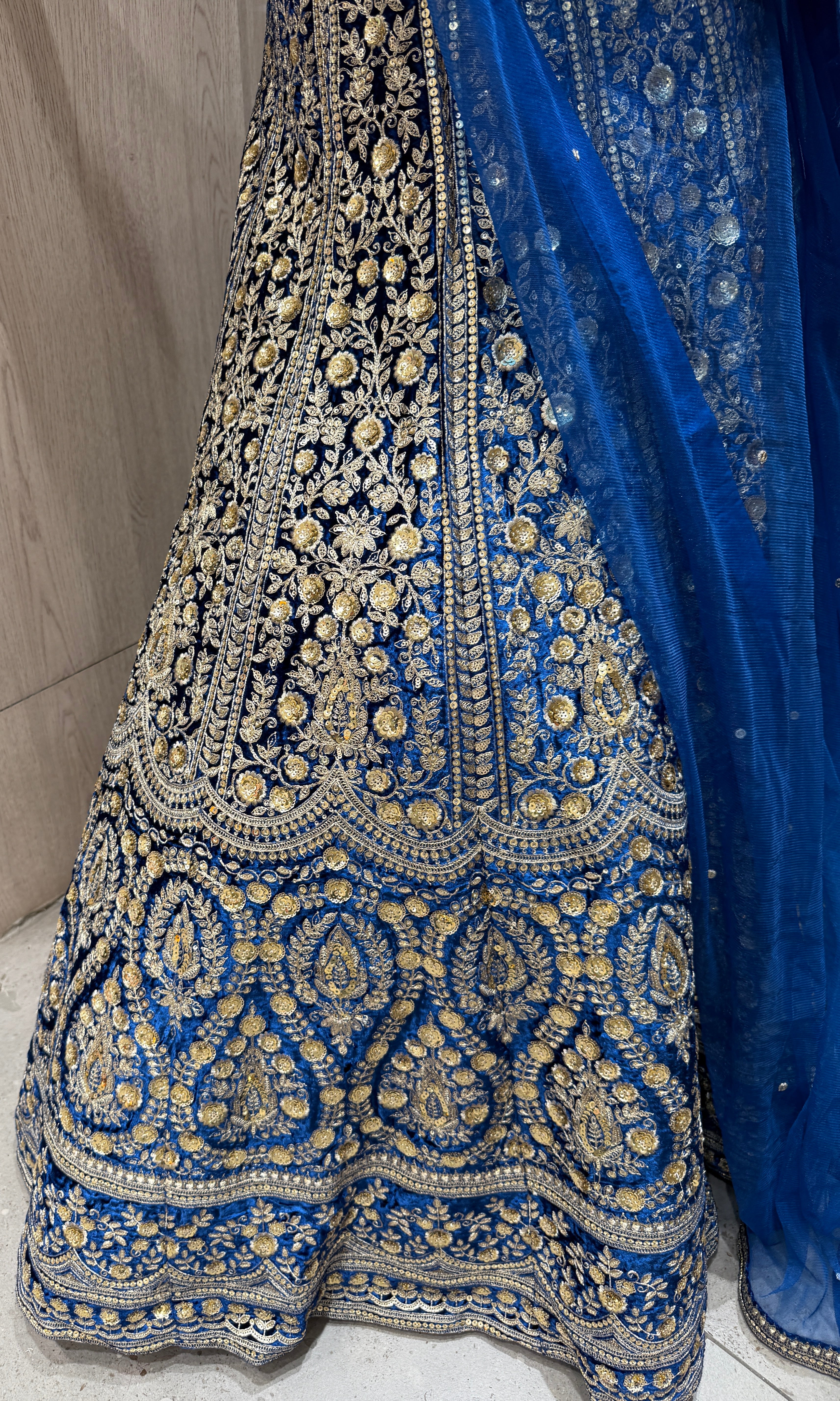 Blue velvet designer lehenga