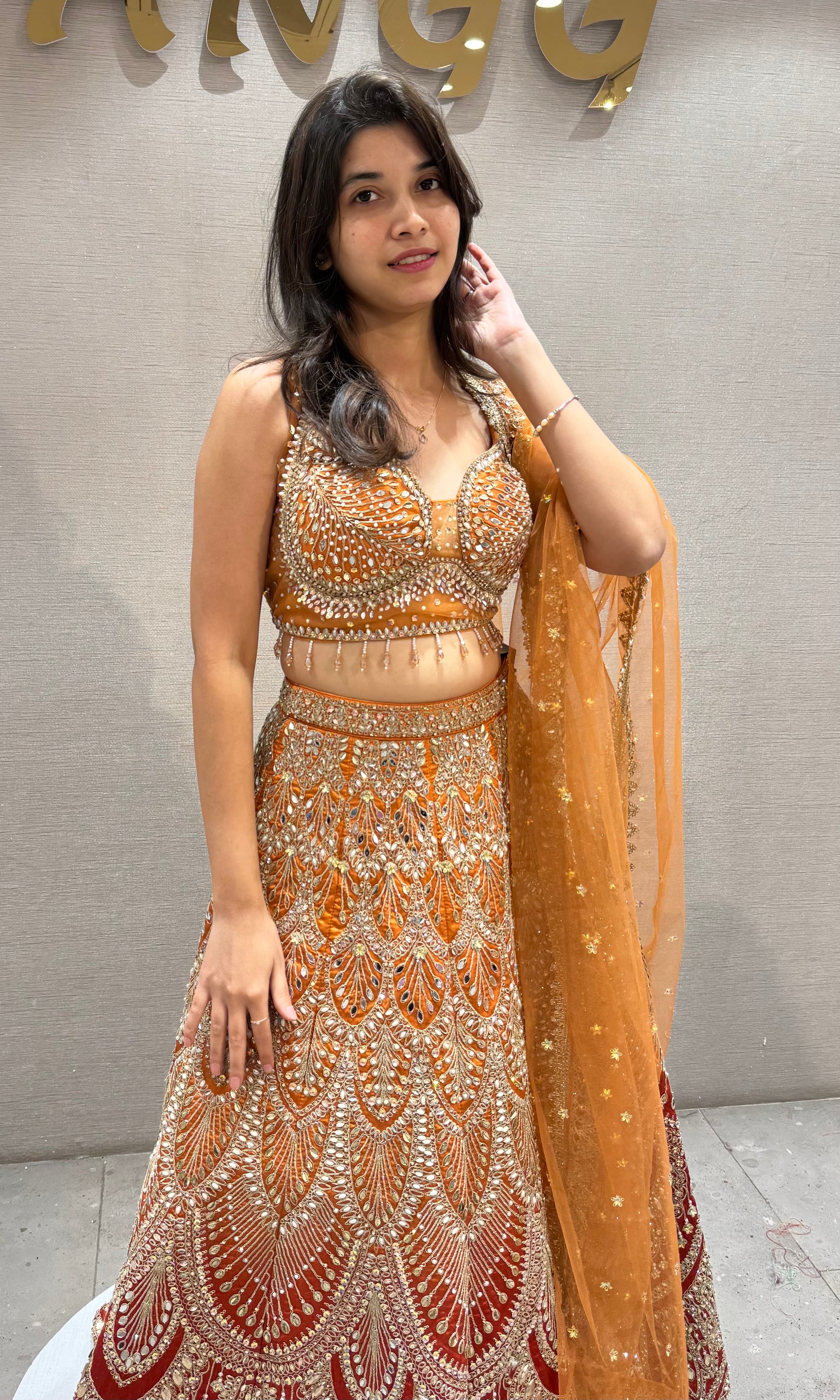 Ornate Rust and Gold Silk Lehenga Choli