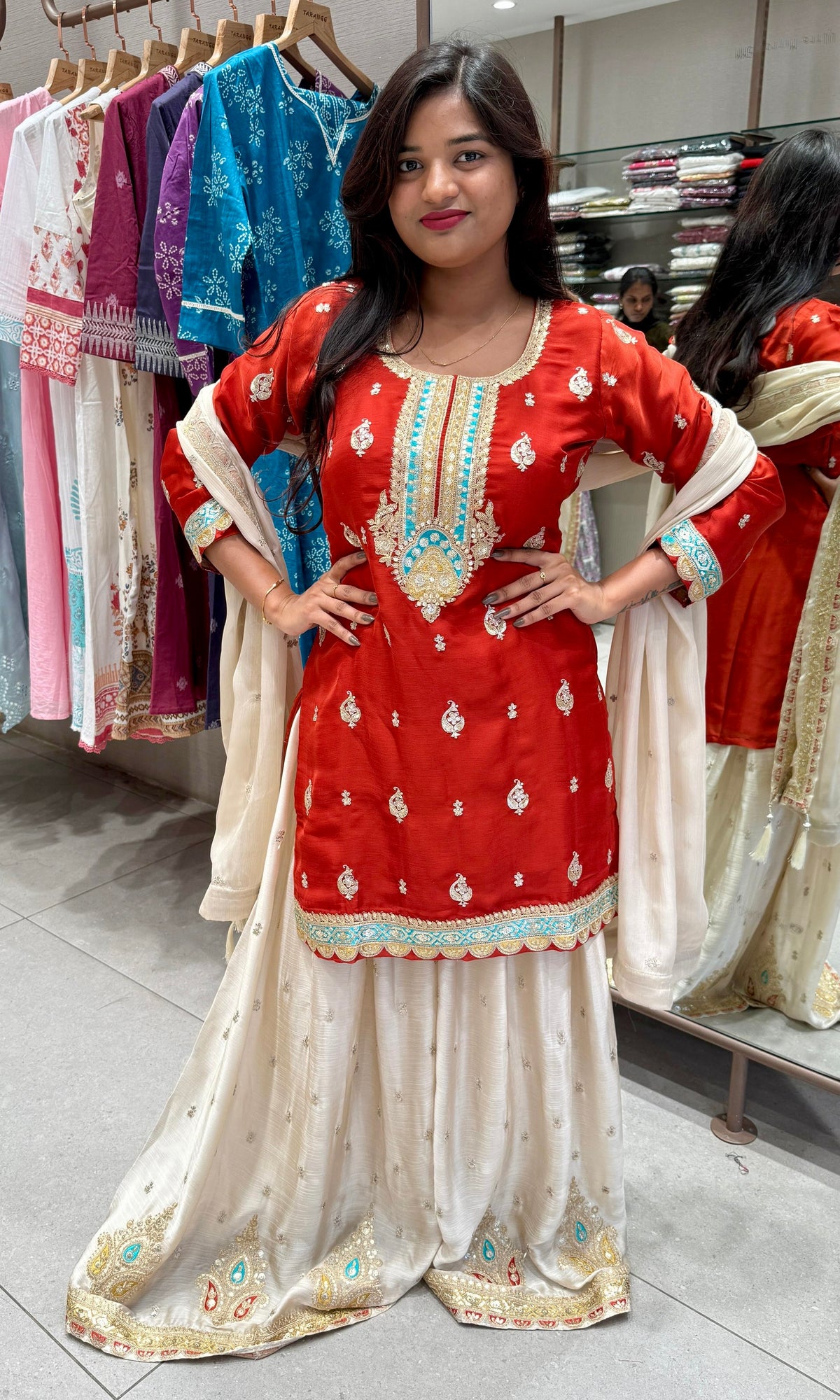 Rust and Ivory enbroidery Sharara Set
