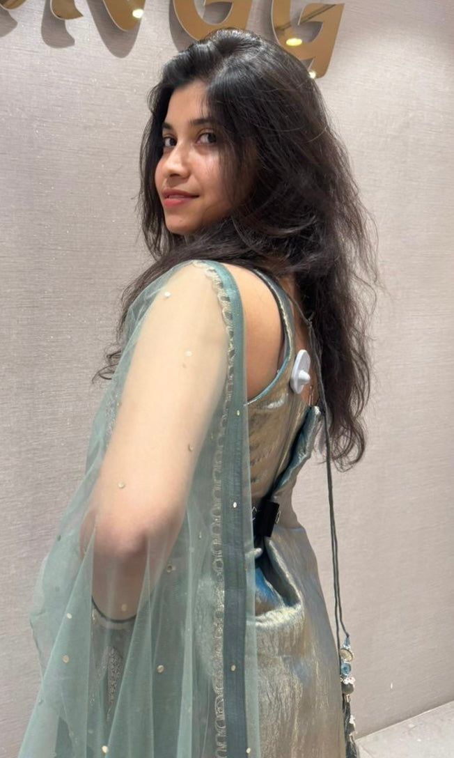 Mint Aura Metallic Palazzo Set