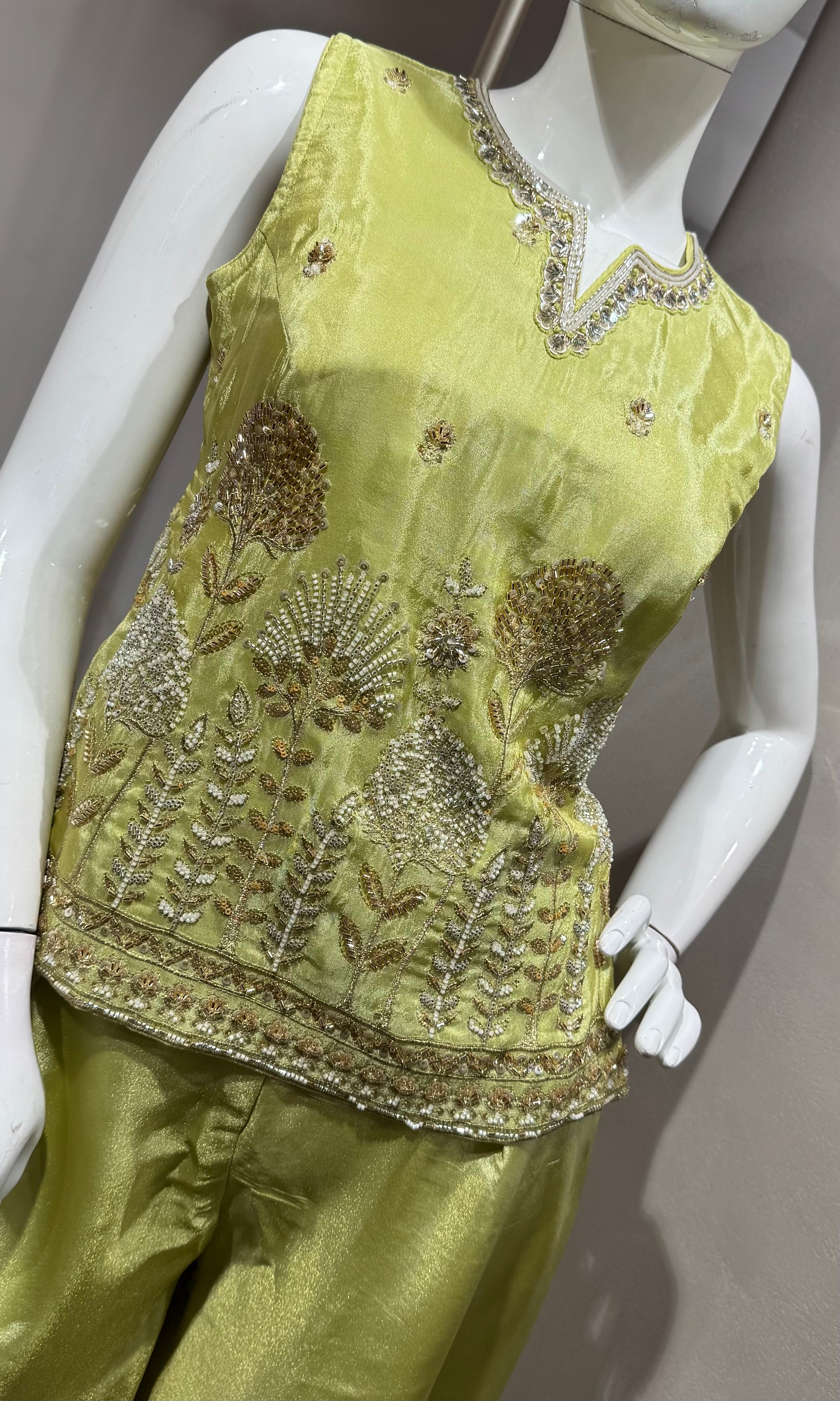 Pista green embroidered peplum palazzo set