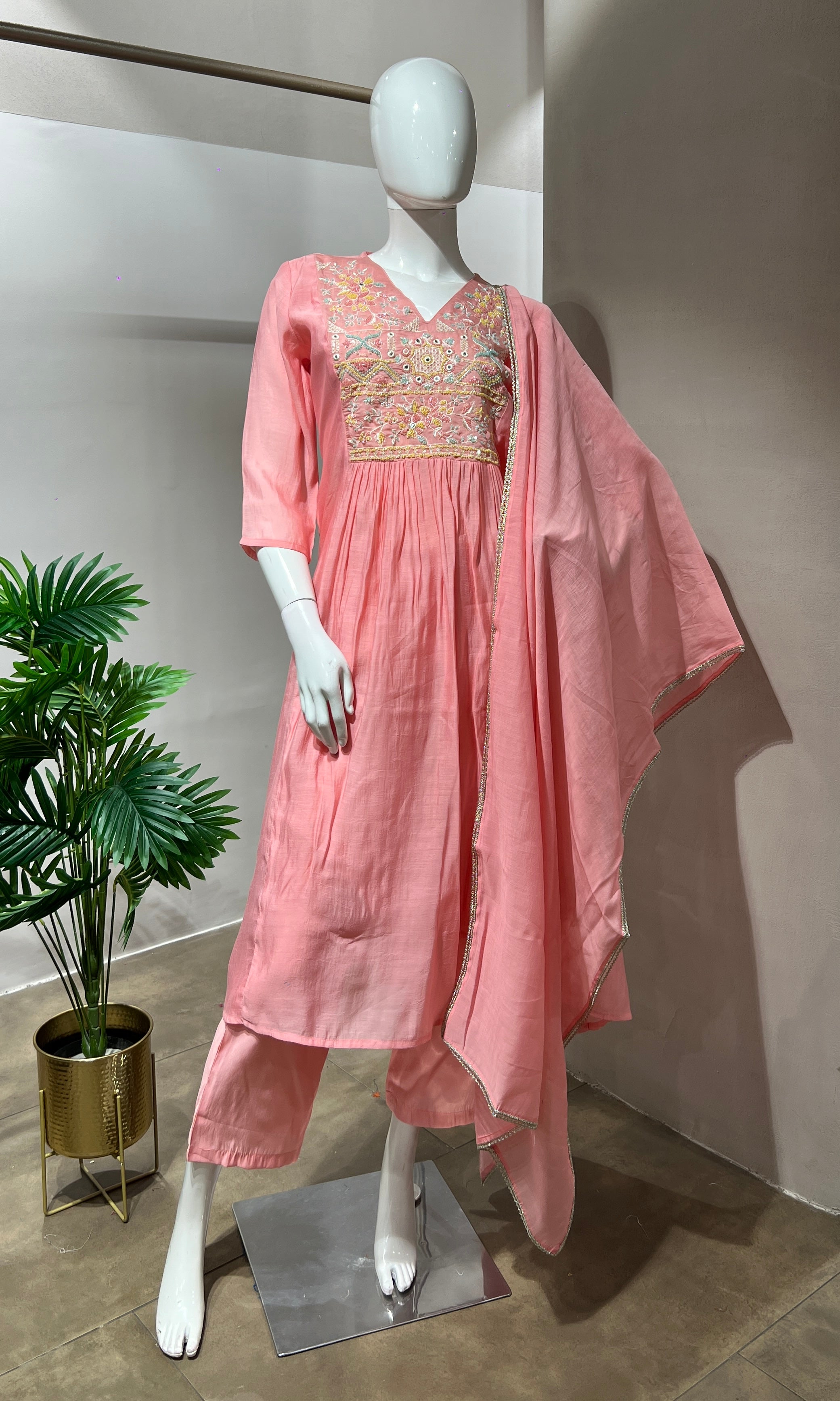 BLUSH PINK MUL CHANDERI KURTA SET
