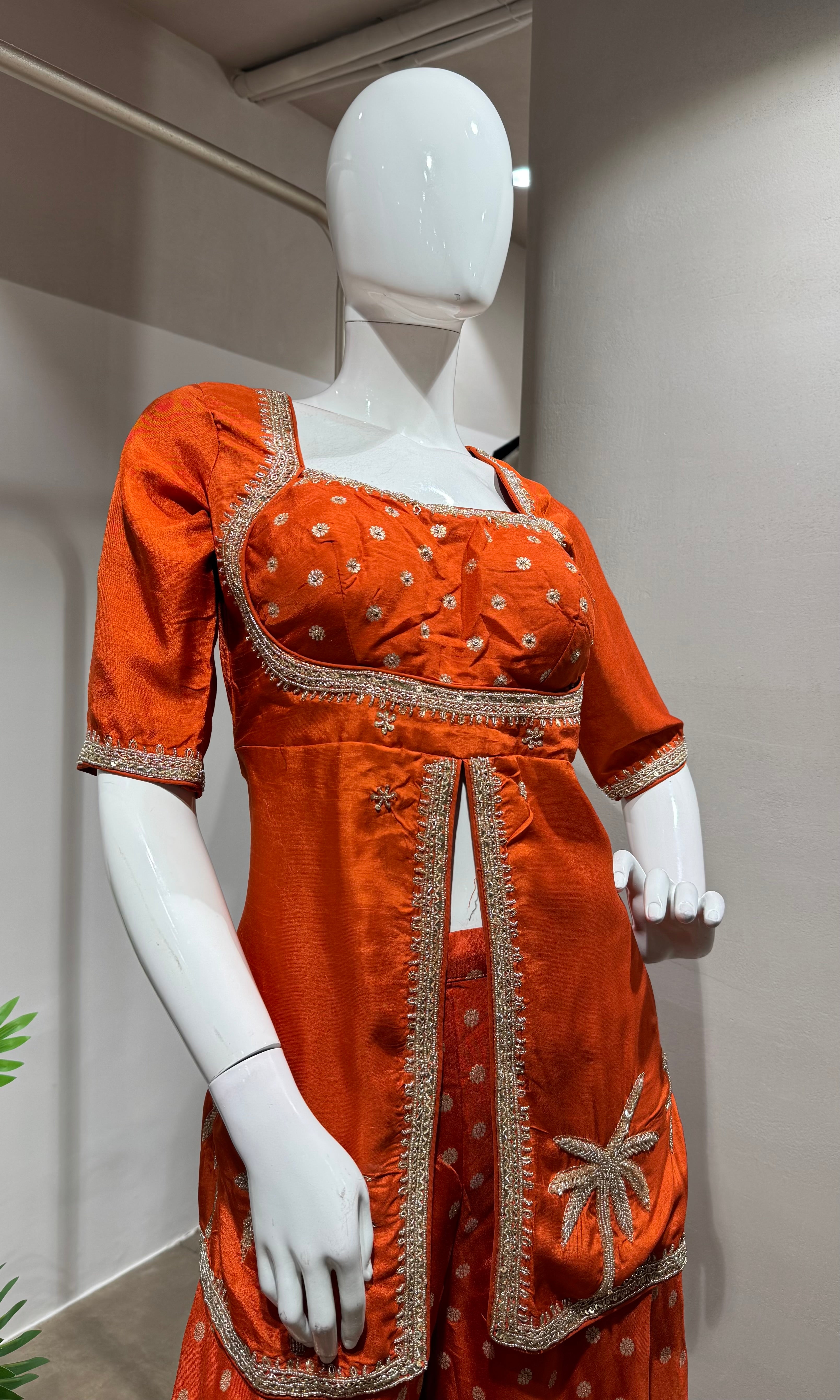 RUST PEPLUM FRONT SLIT PALAZZO SET