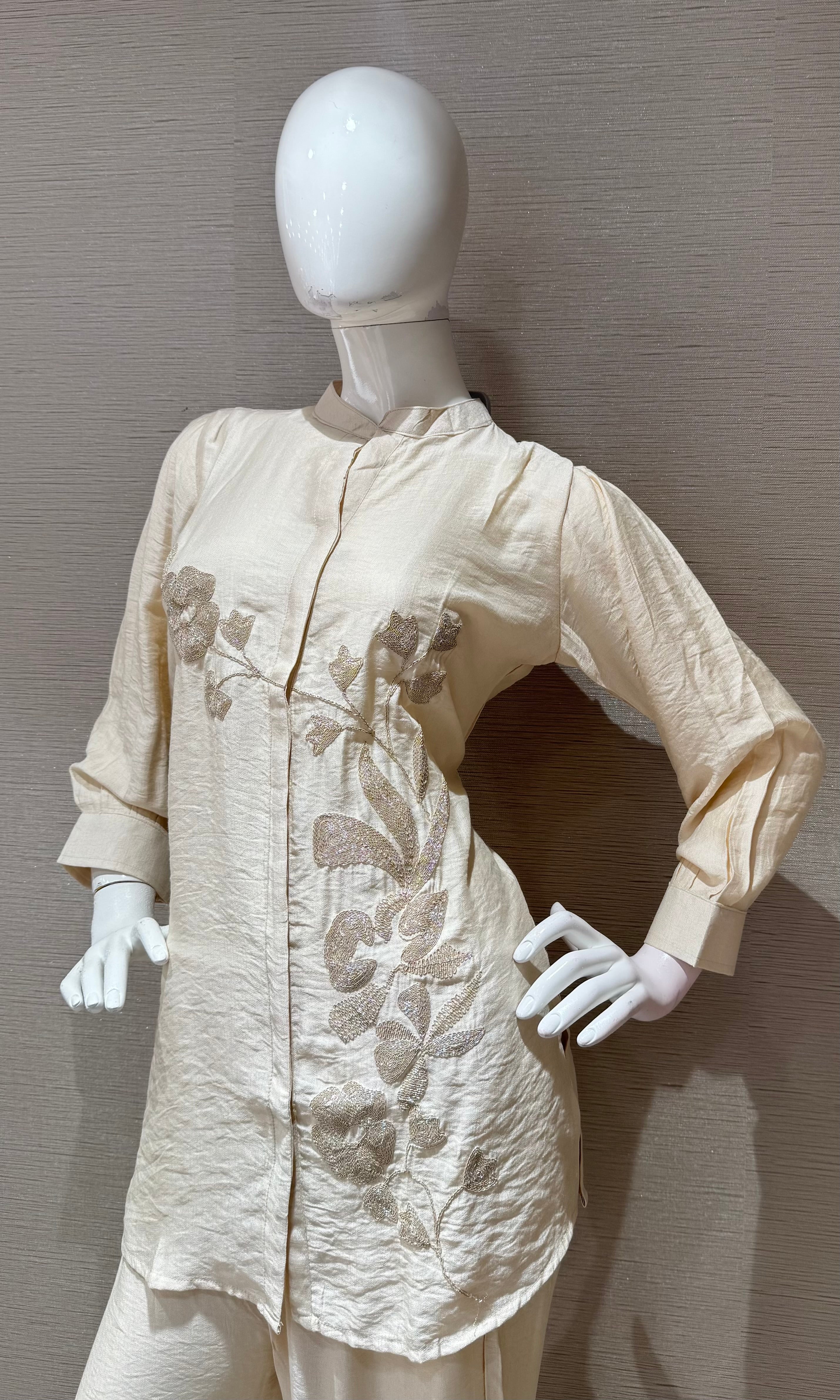 Cream Elegance Embroidered Cord Set