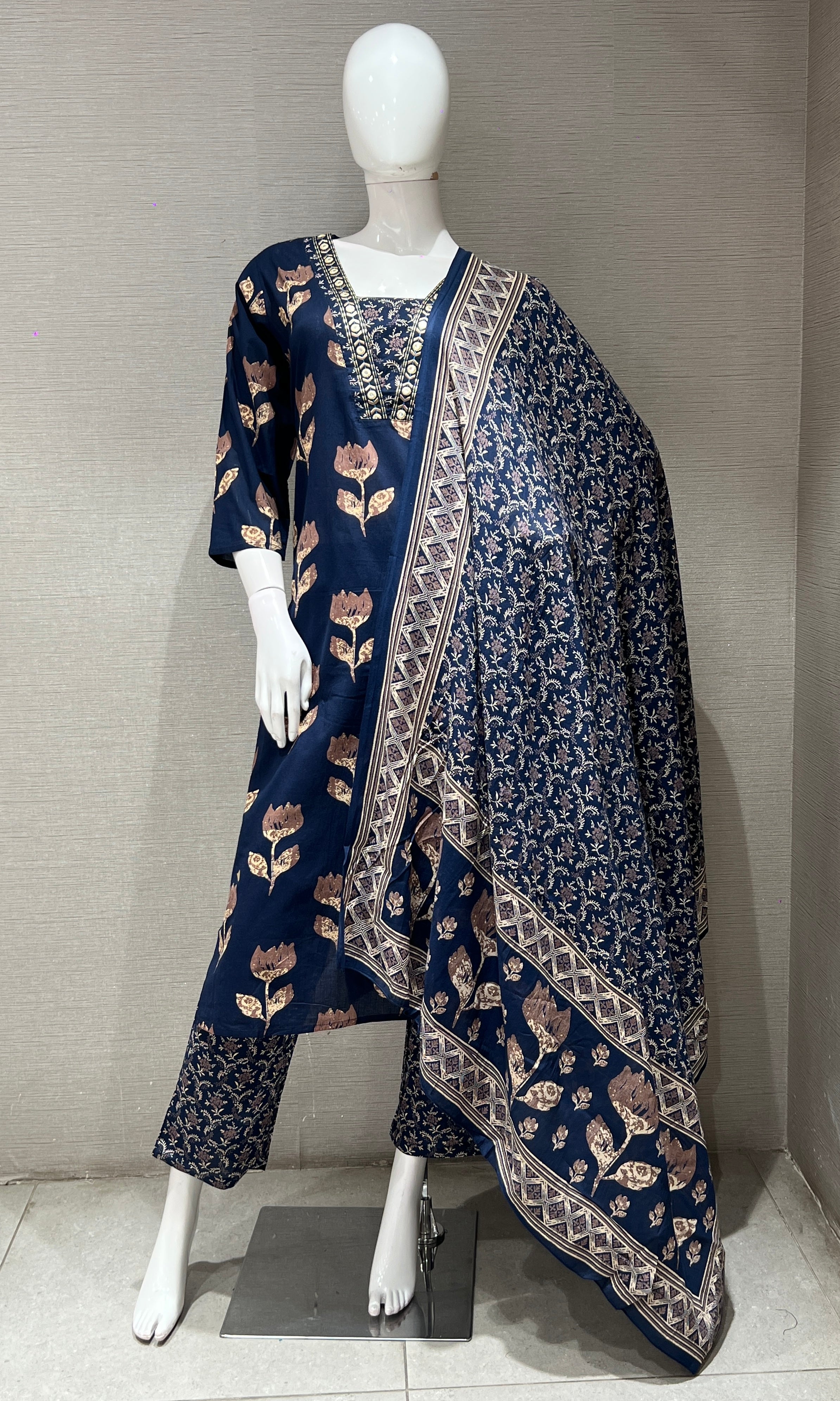 Navy blue FLORAL kurta set