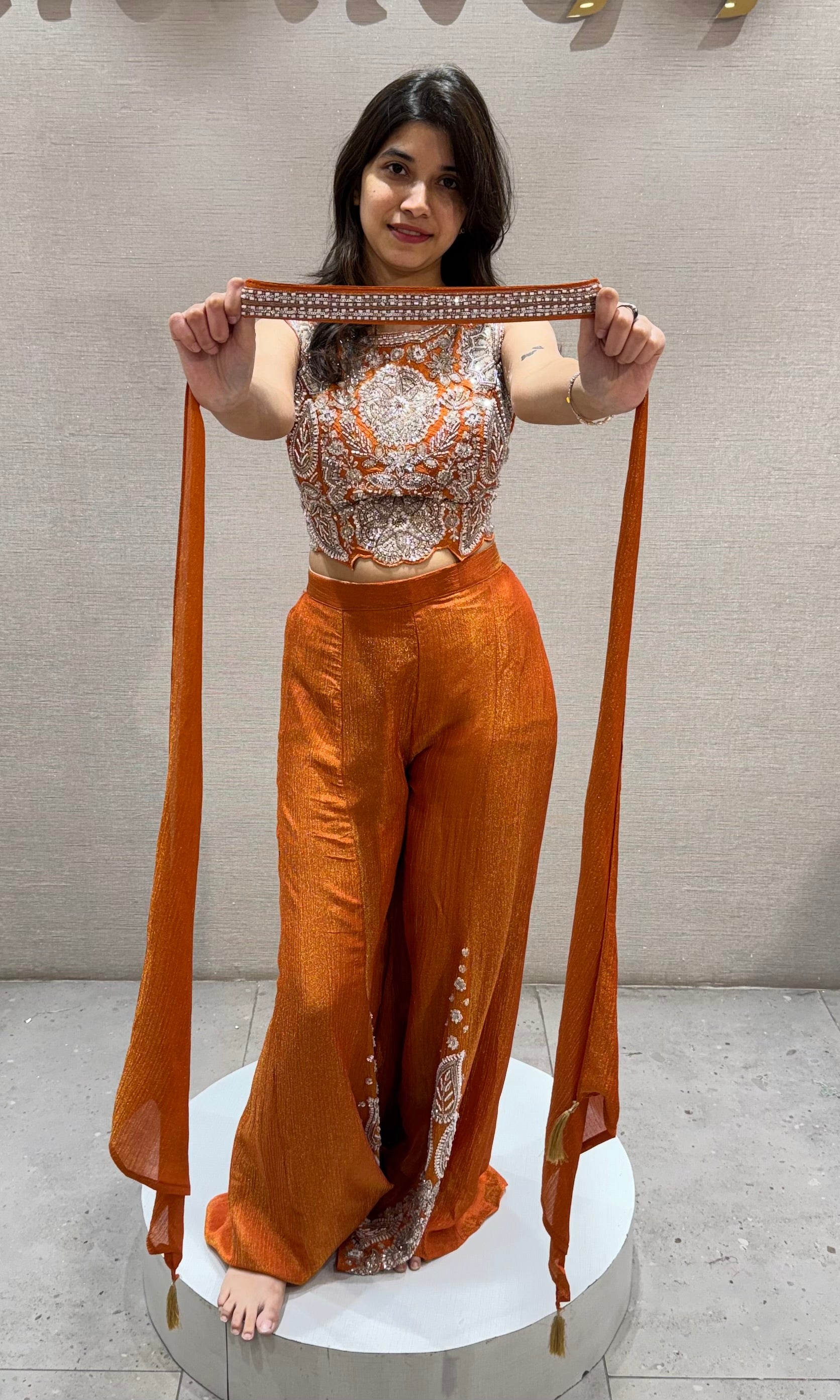 Orange Embroidered Palazzo Set
