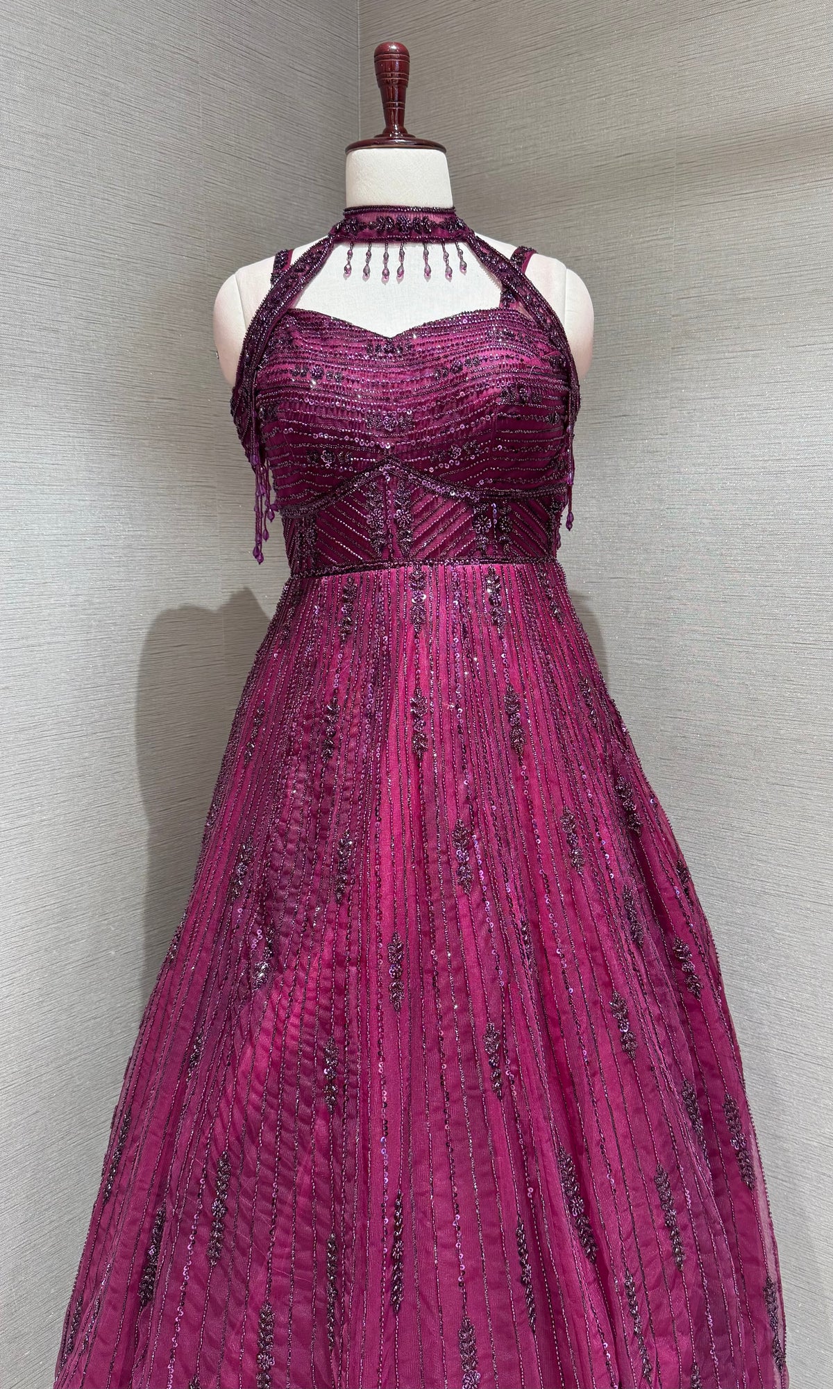 Wine Halter Neck Ballgown