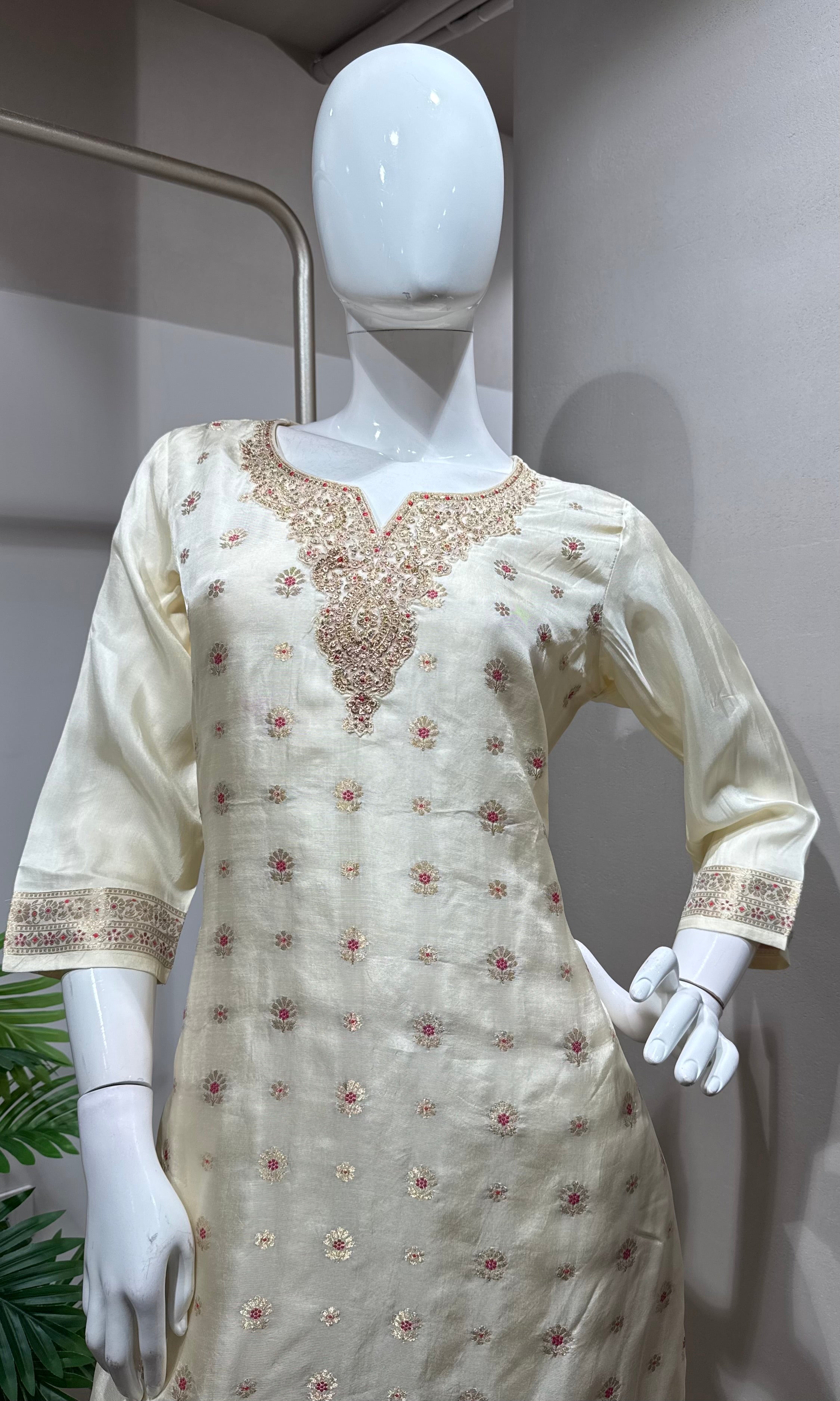HALF White Tissue Silk Embroidered & Dupatta