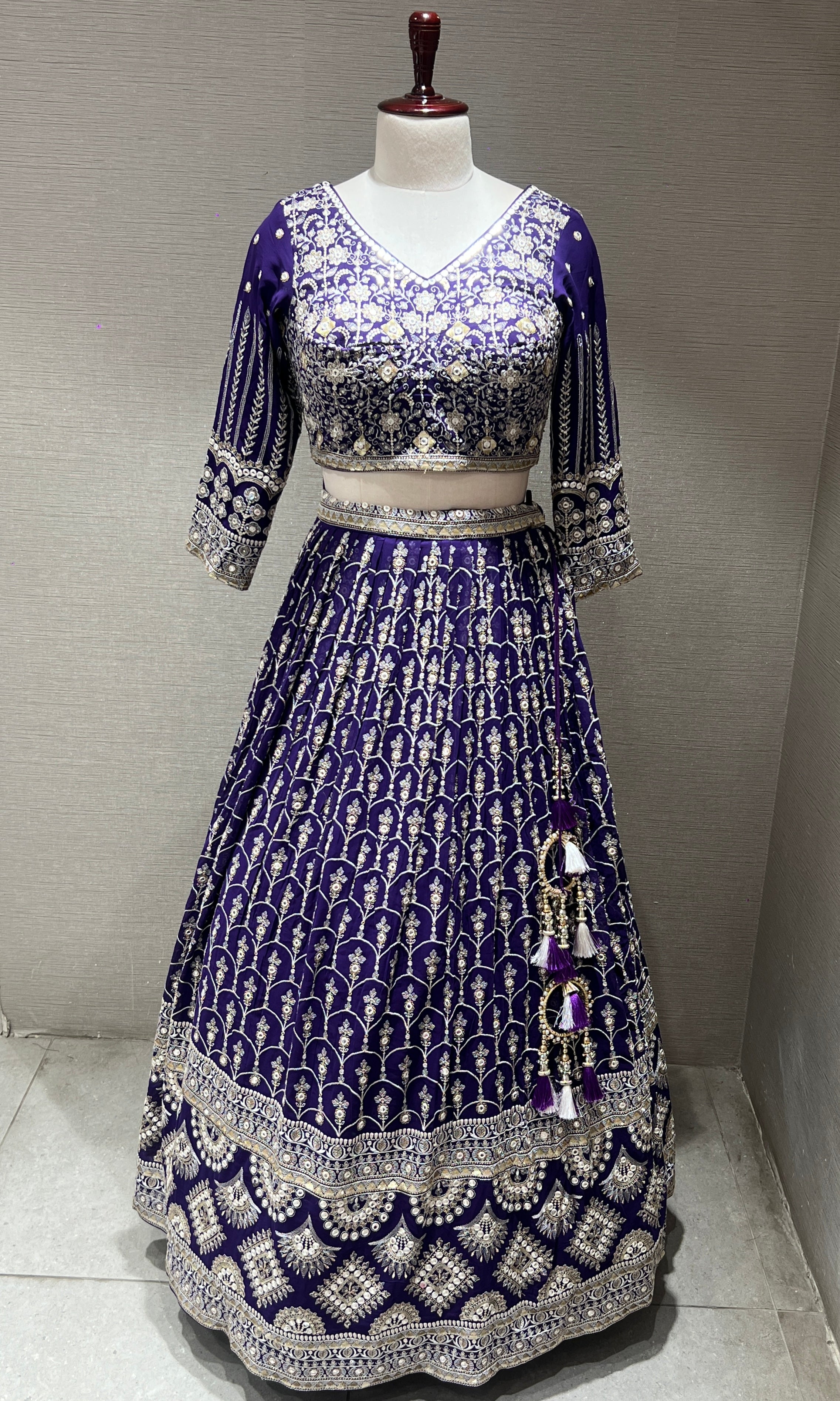 Purple Lehenga with intricate embroidery
