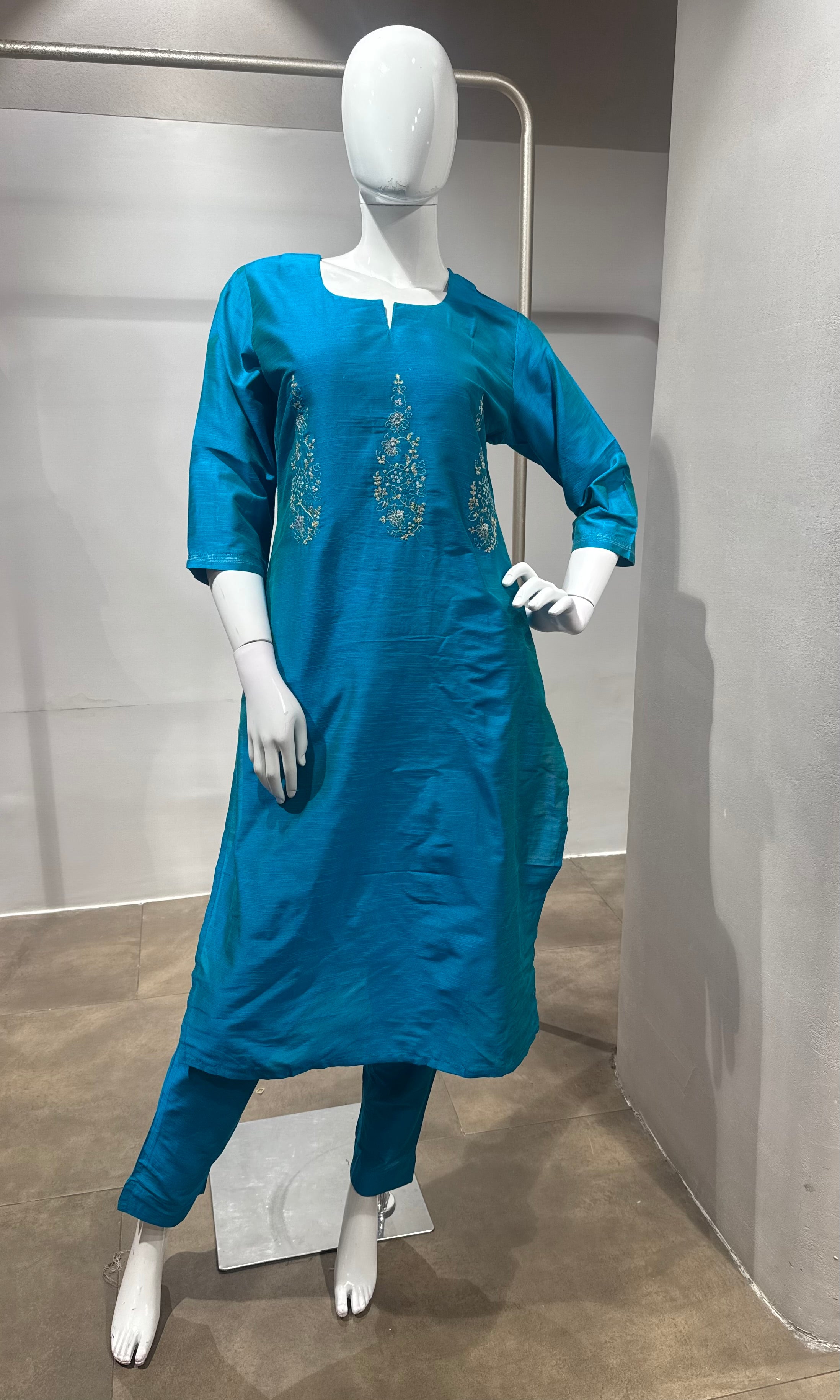 Rama Blue Straight Salwar Kurta Set with Dupatta