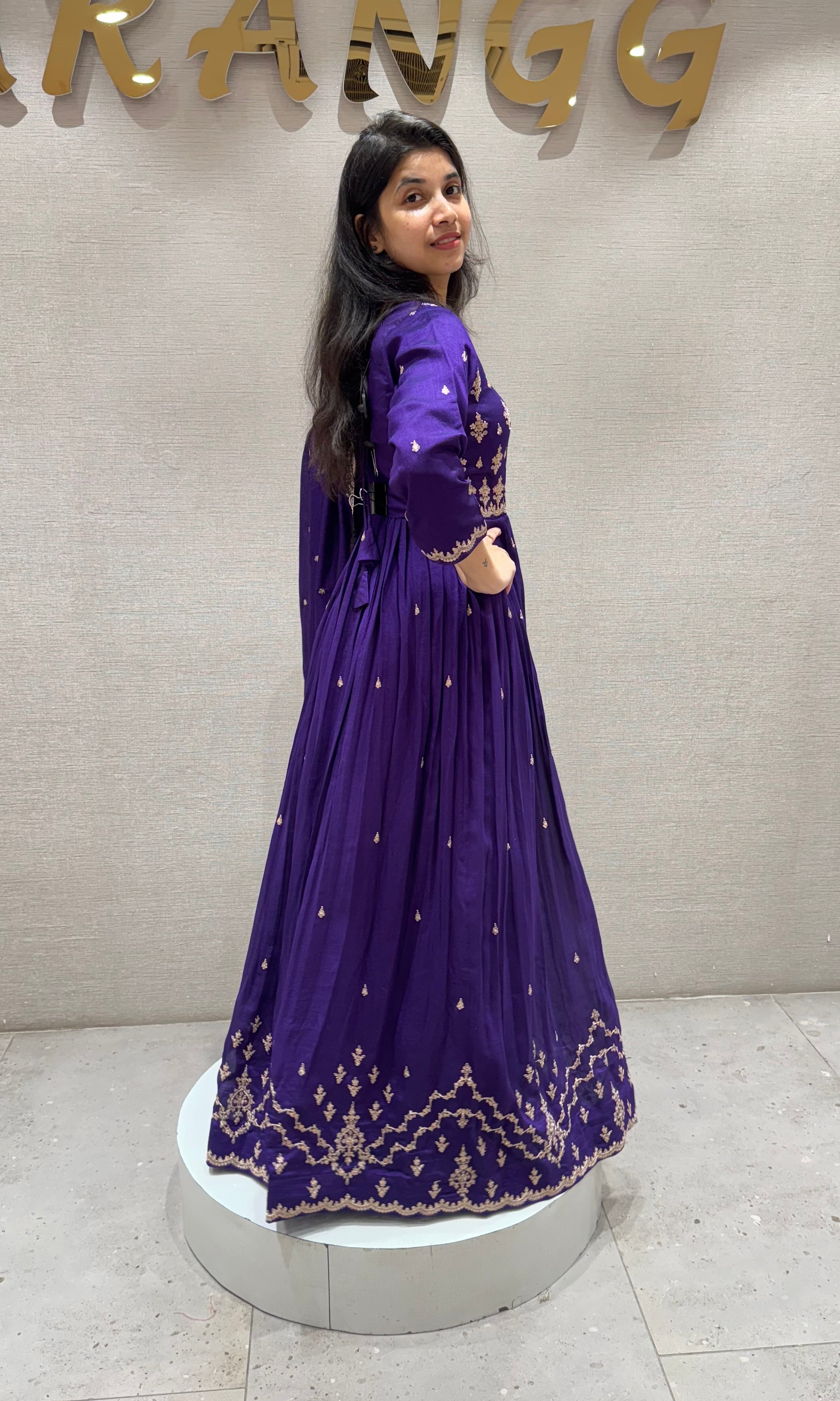 Purple EMBROIDERED ANARKALI LONG DRESS