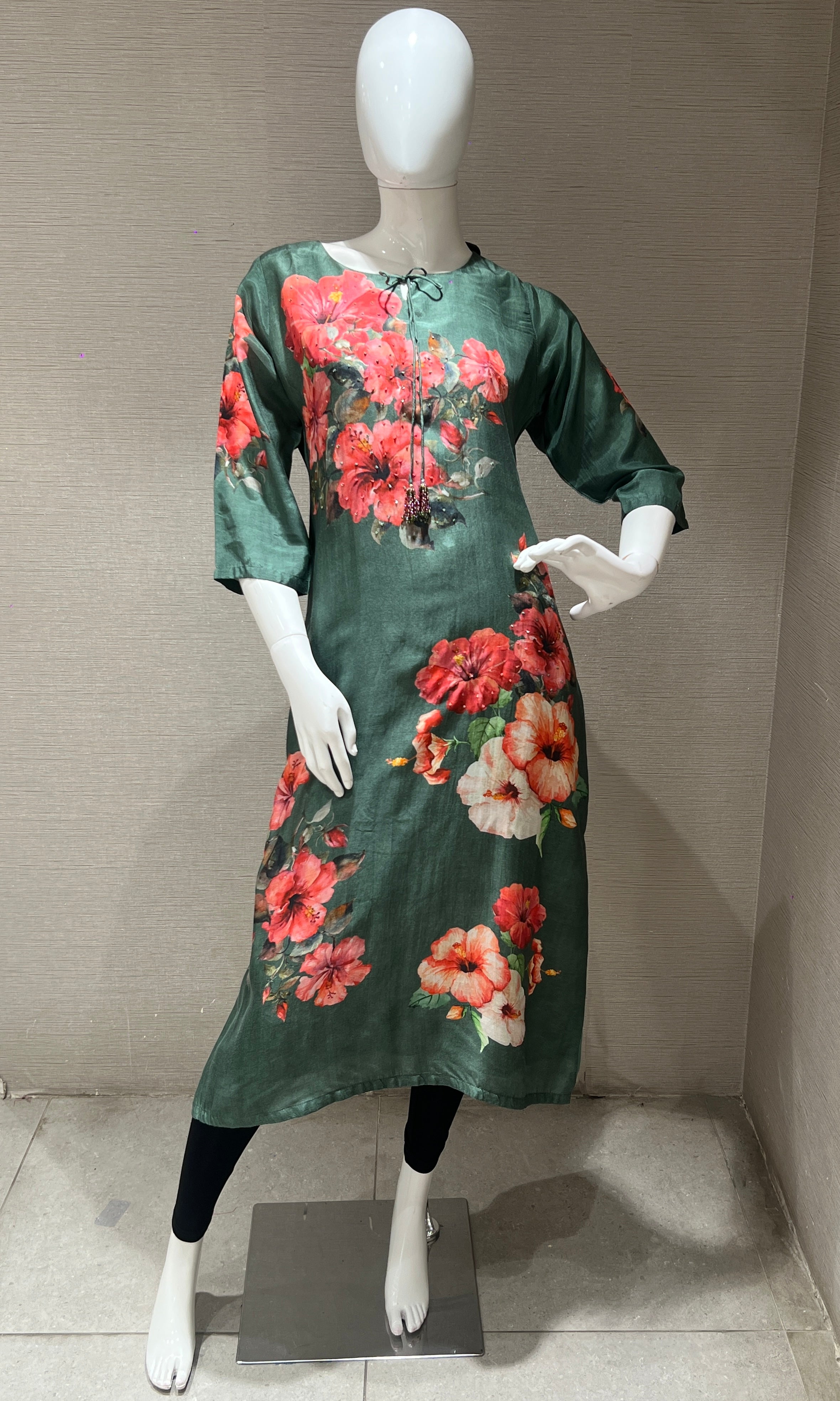 Bottle green floral Kurti top