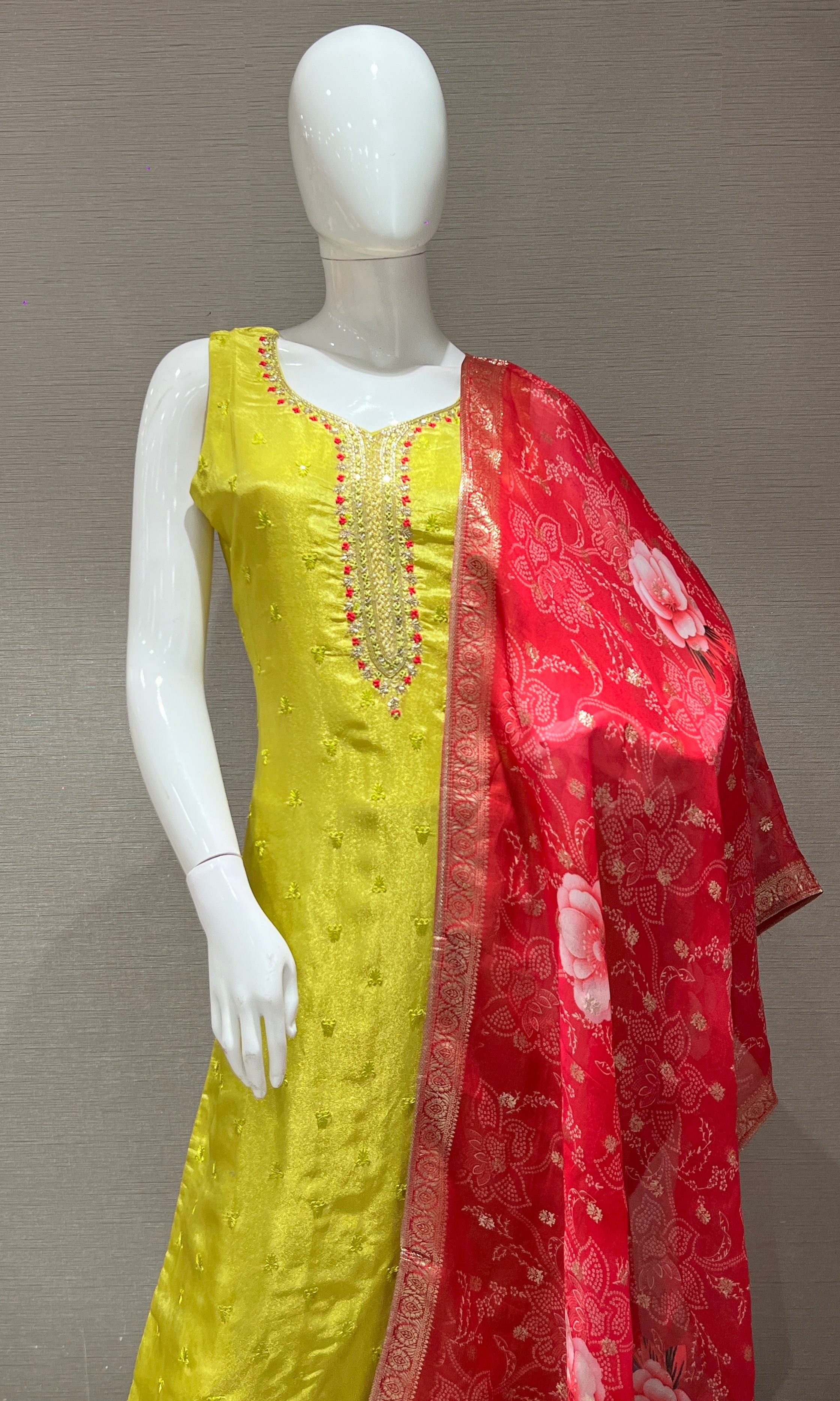 Mehandi green kurta set WITH FLORAL DUPATTA