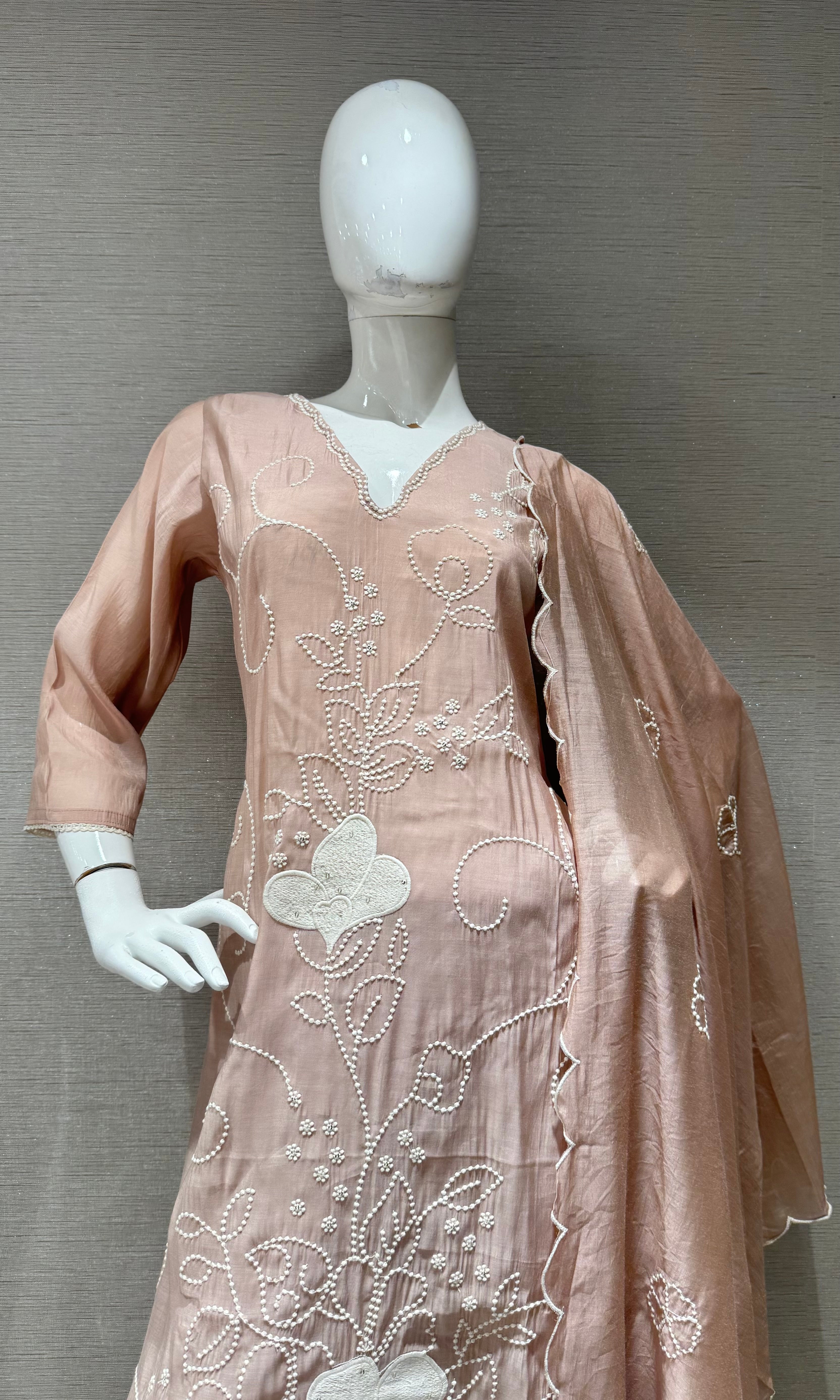 Mauve Cotton silk Floral Kurta set with dupatta