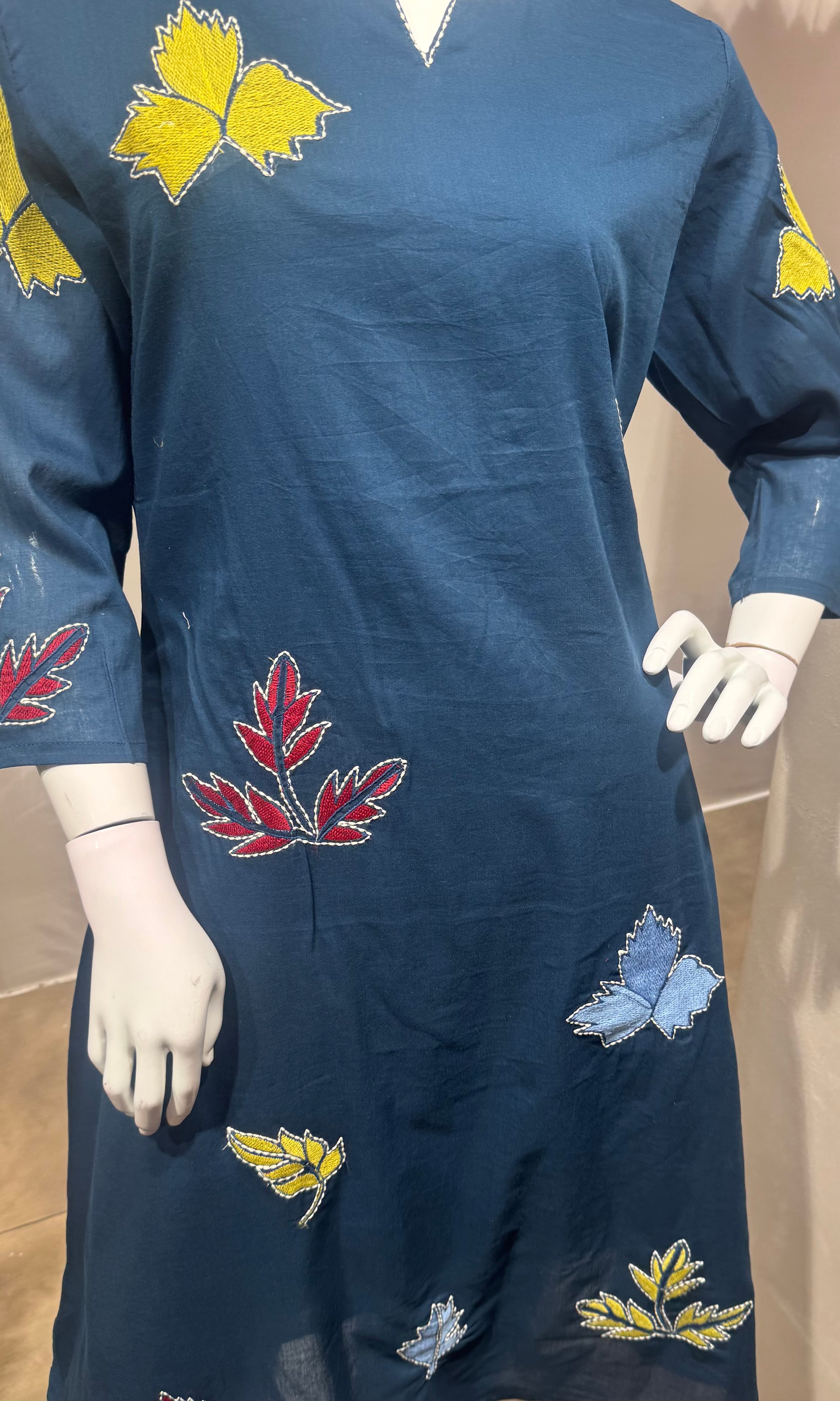 navy blue Chanderi cotton kurta set