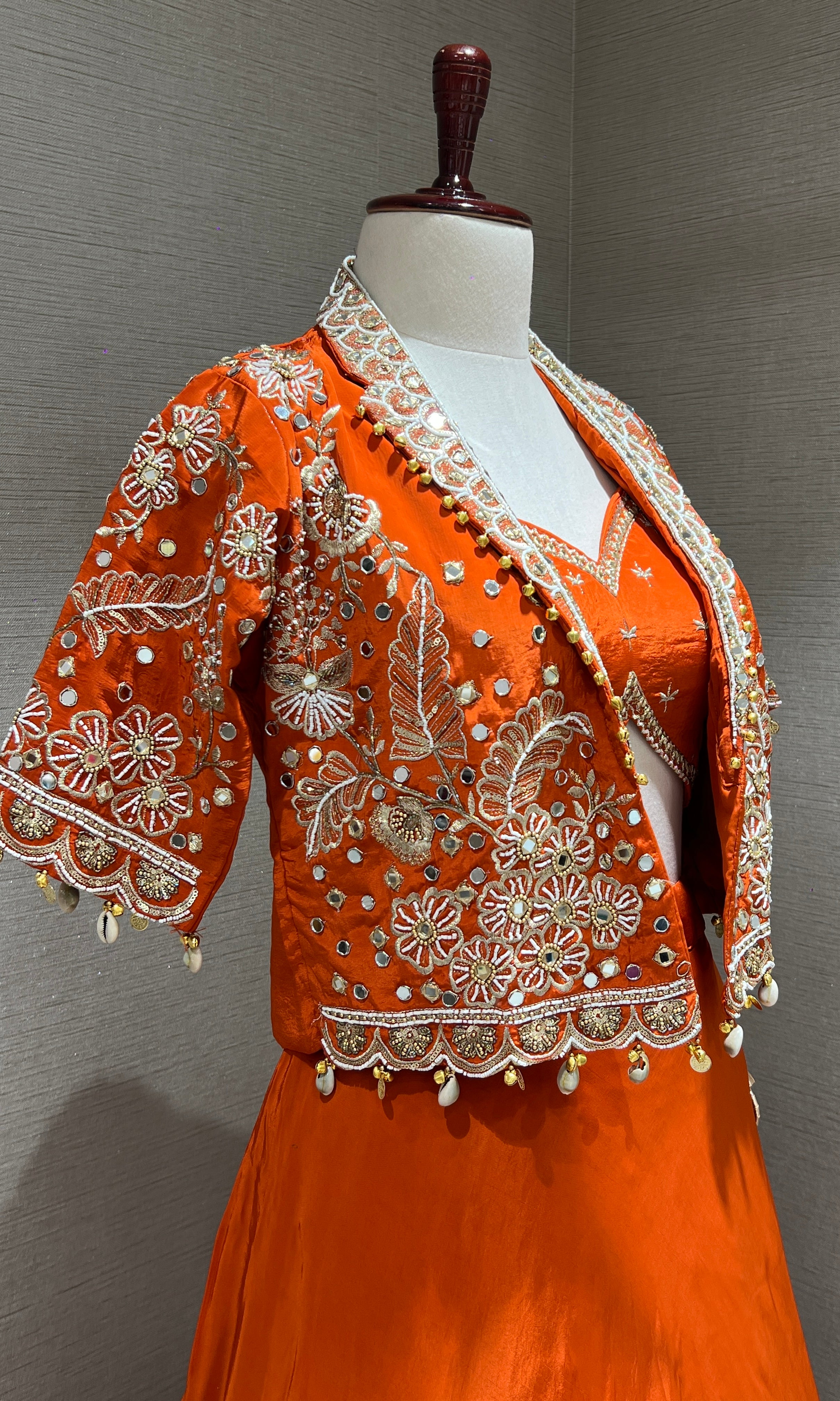 Orange Lehenga with Embellished Crop Jacket