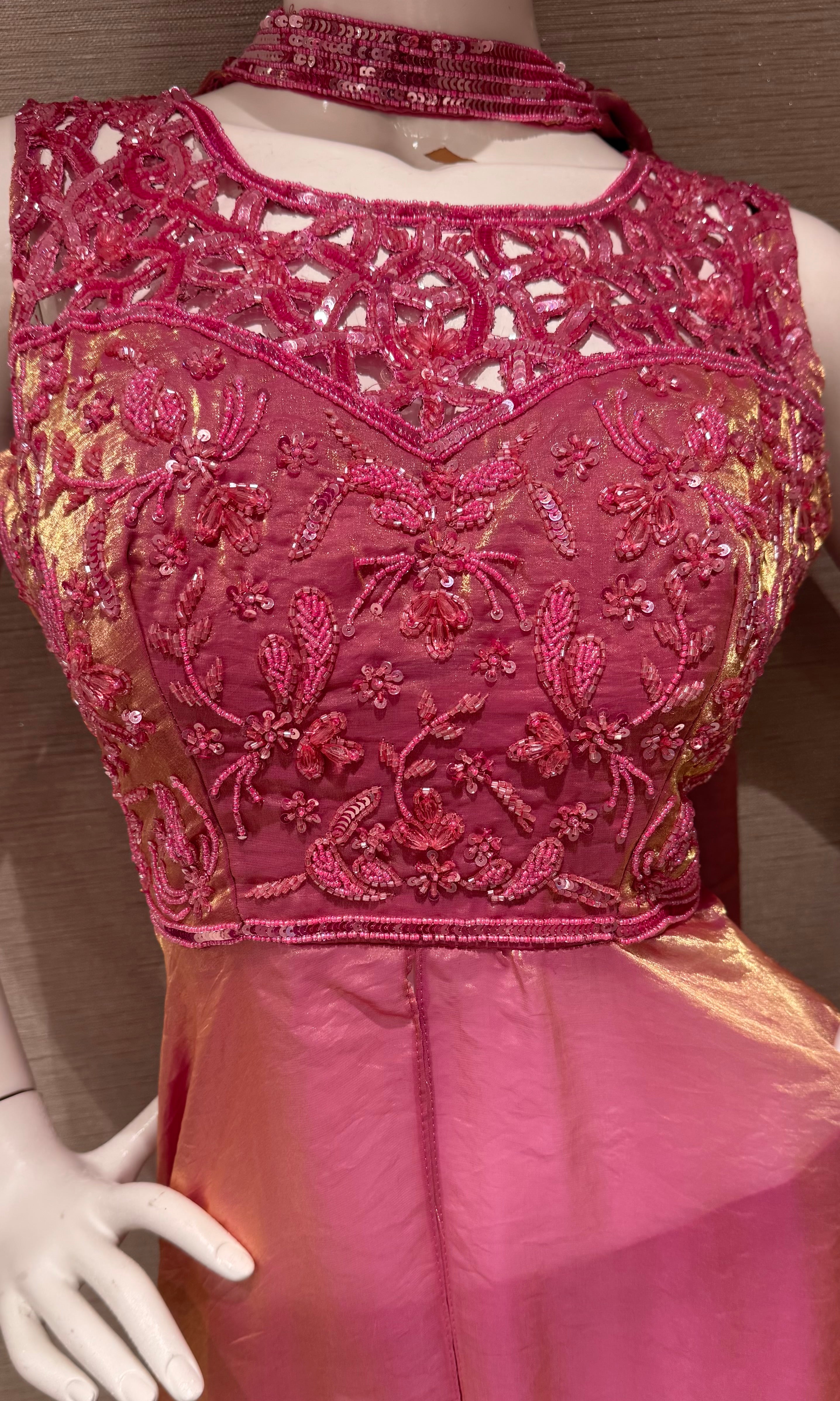Pink Chiffon Embellished Maxi Palazzo set