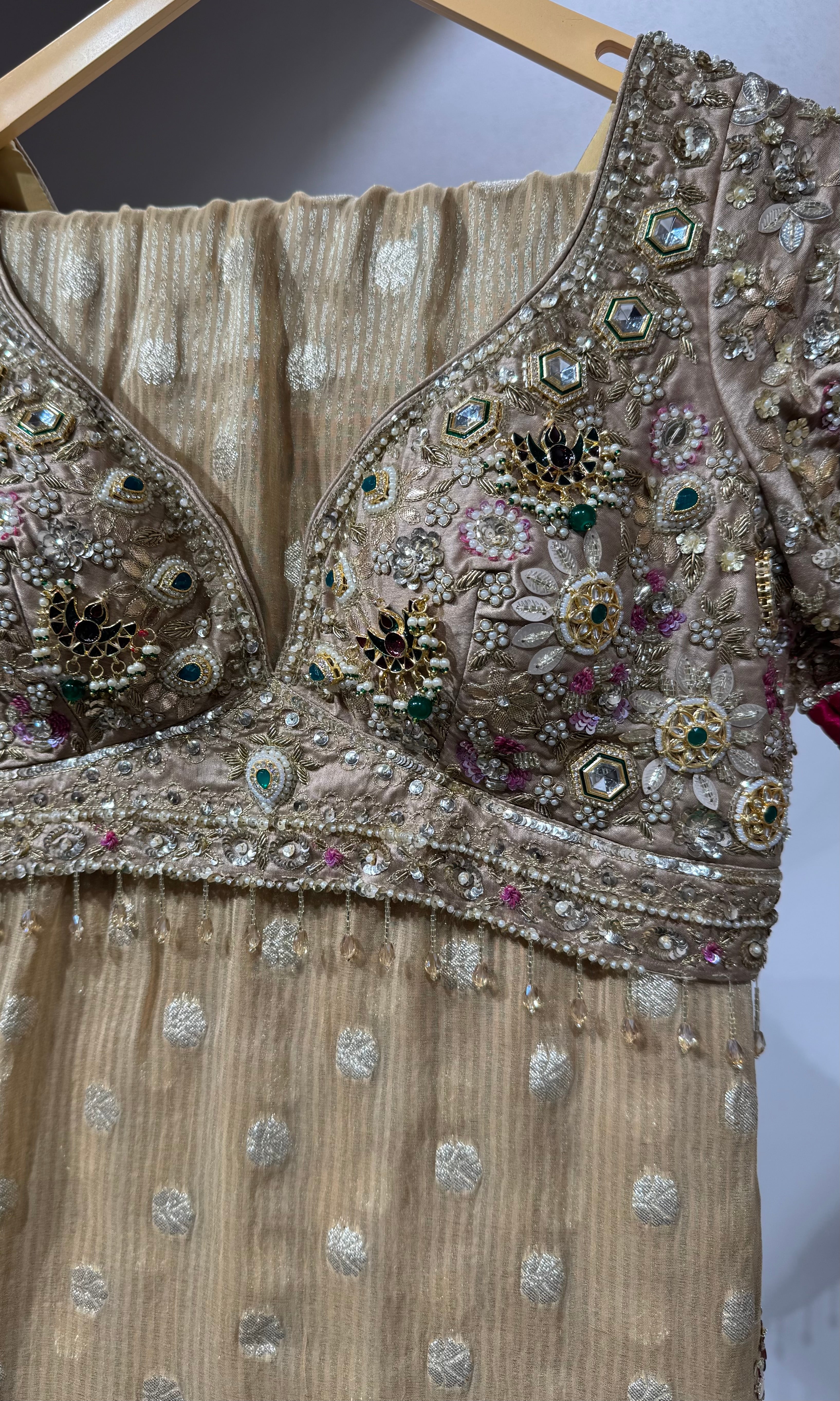 Golden Tissue Saree with Embellished Blouse
