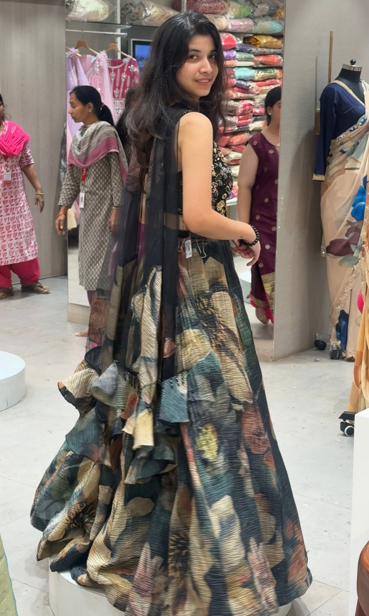 Black Embellished Floral Lehenga