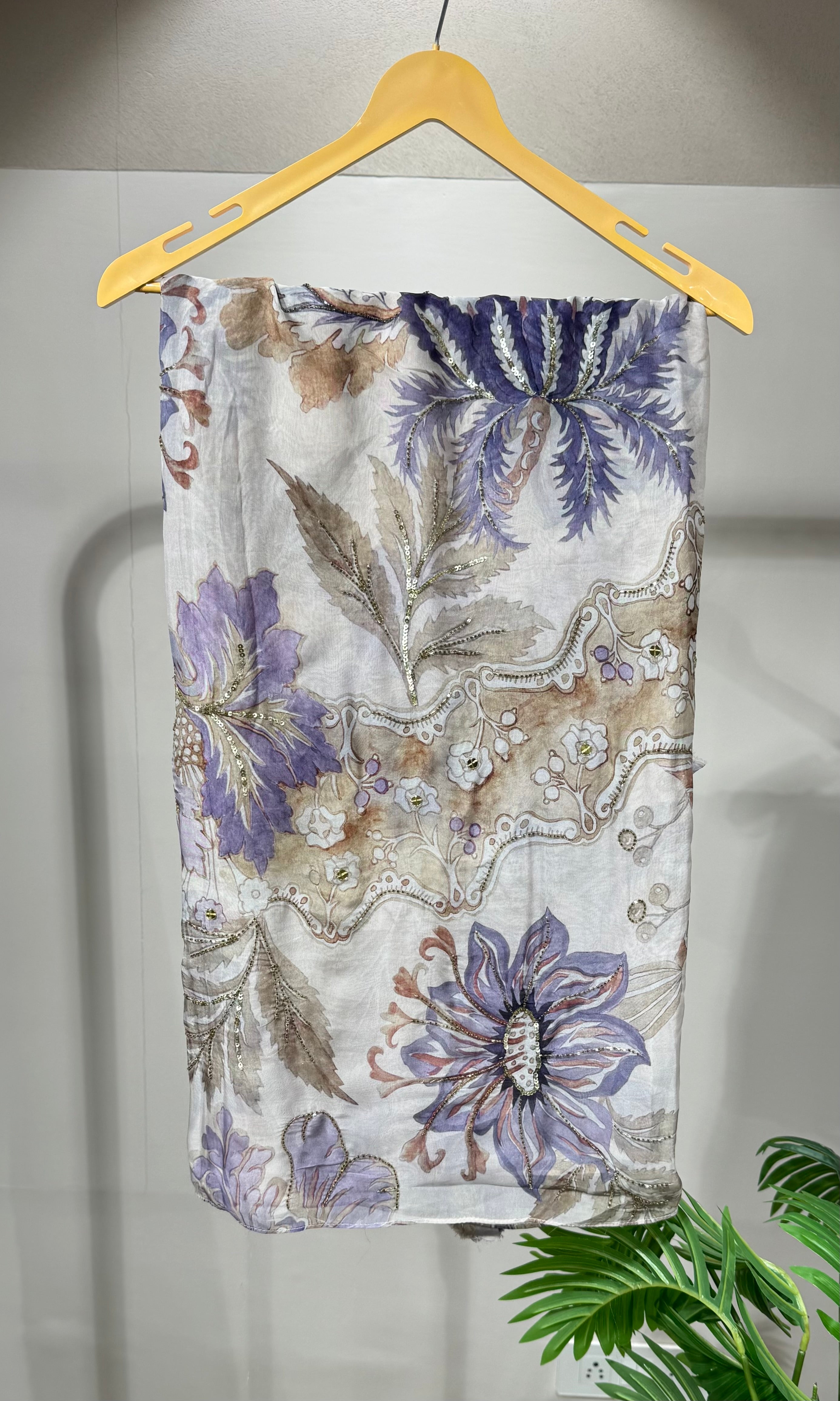 Grey floral designer saree with blouse