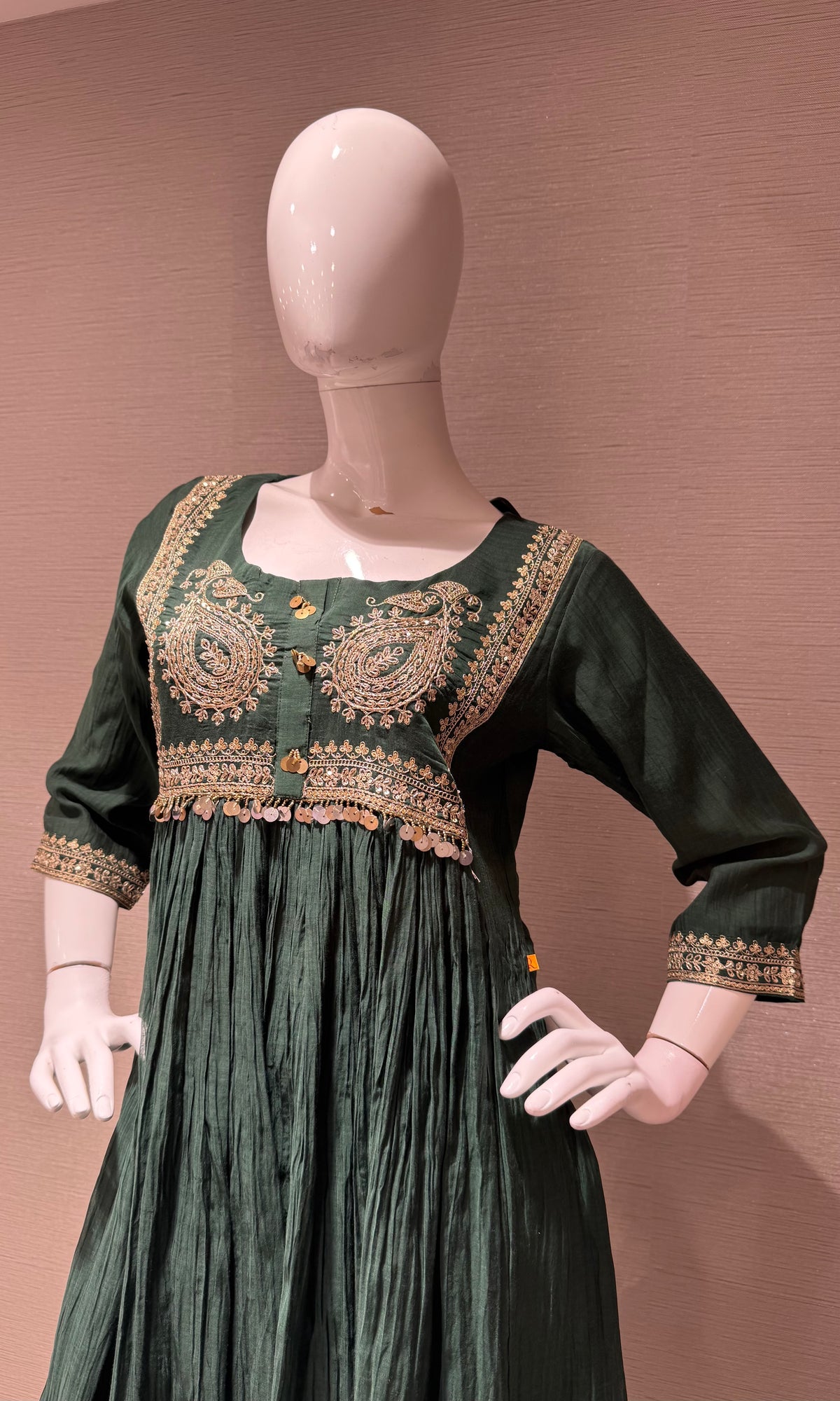 GREEN COTTON ETHNIC A LINE KURTA SET WITH DUPATTA