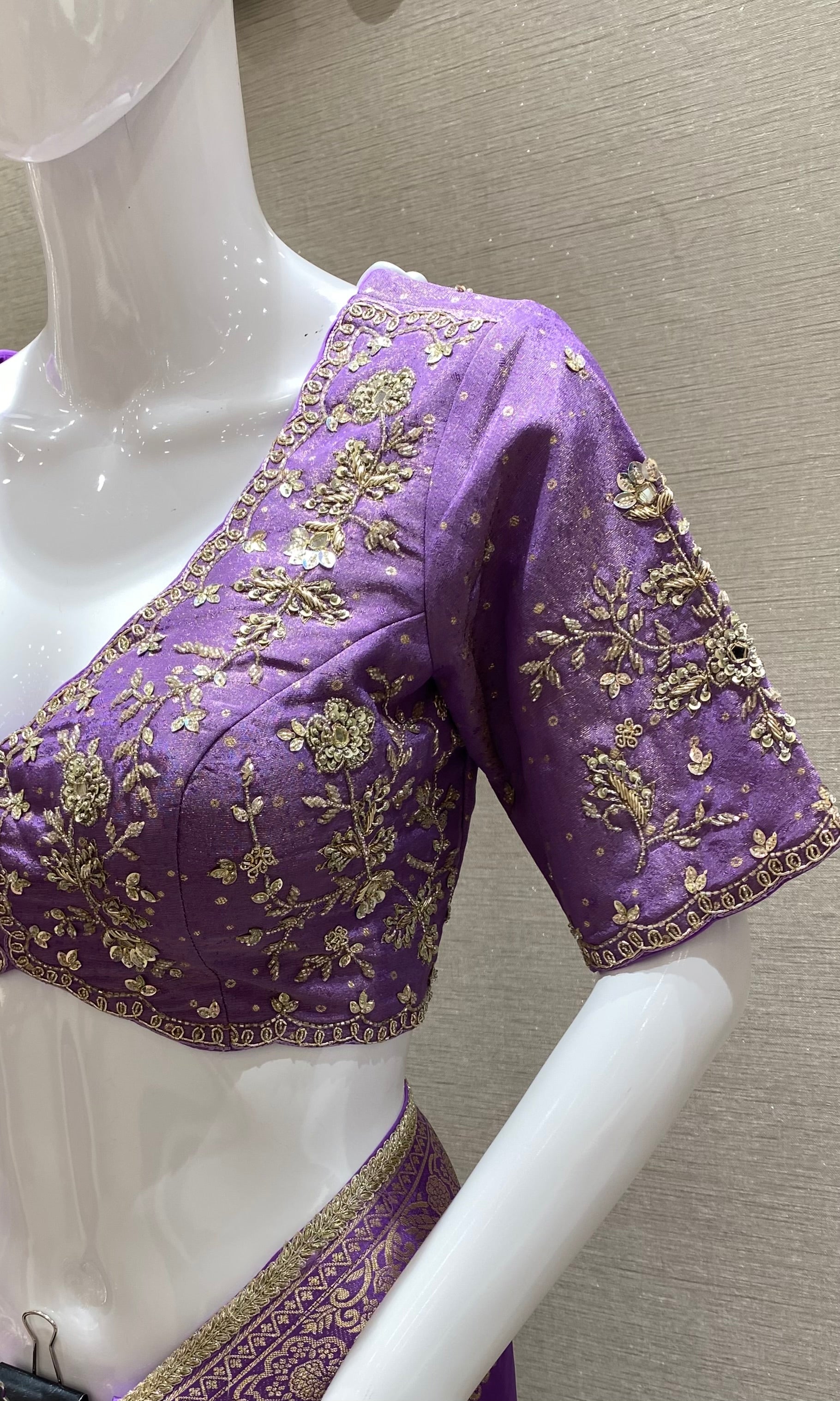 Lavender banarasi saree with ready blouse