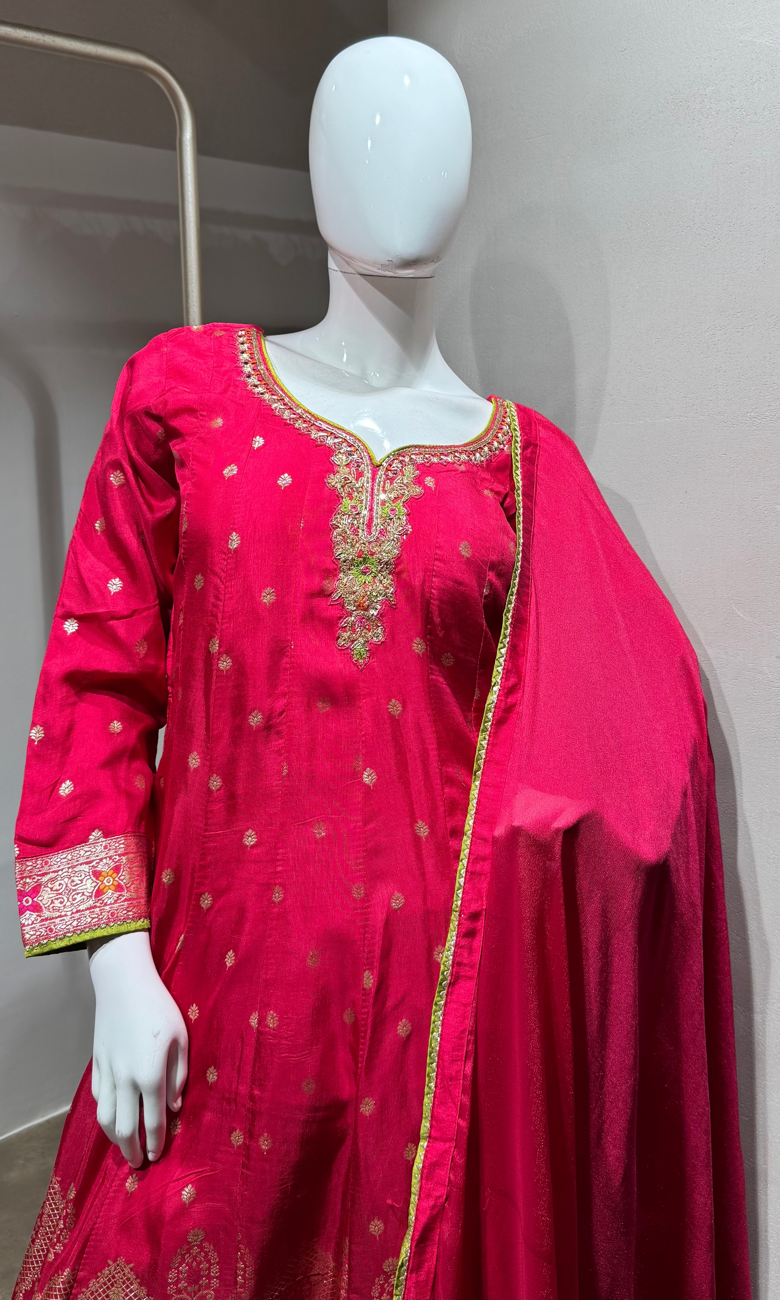 Pink Chinon Silk Embroidered Anarkali Suit