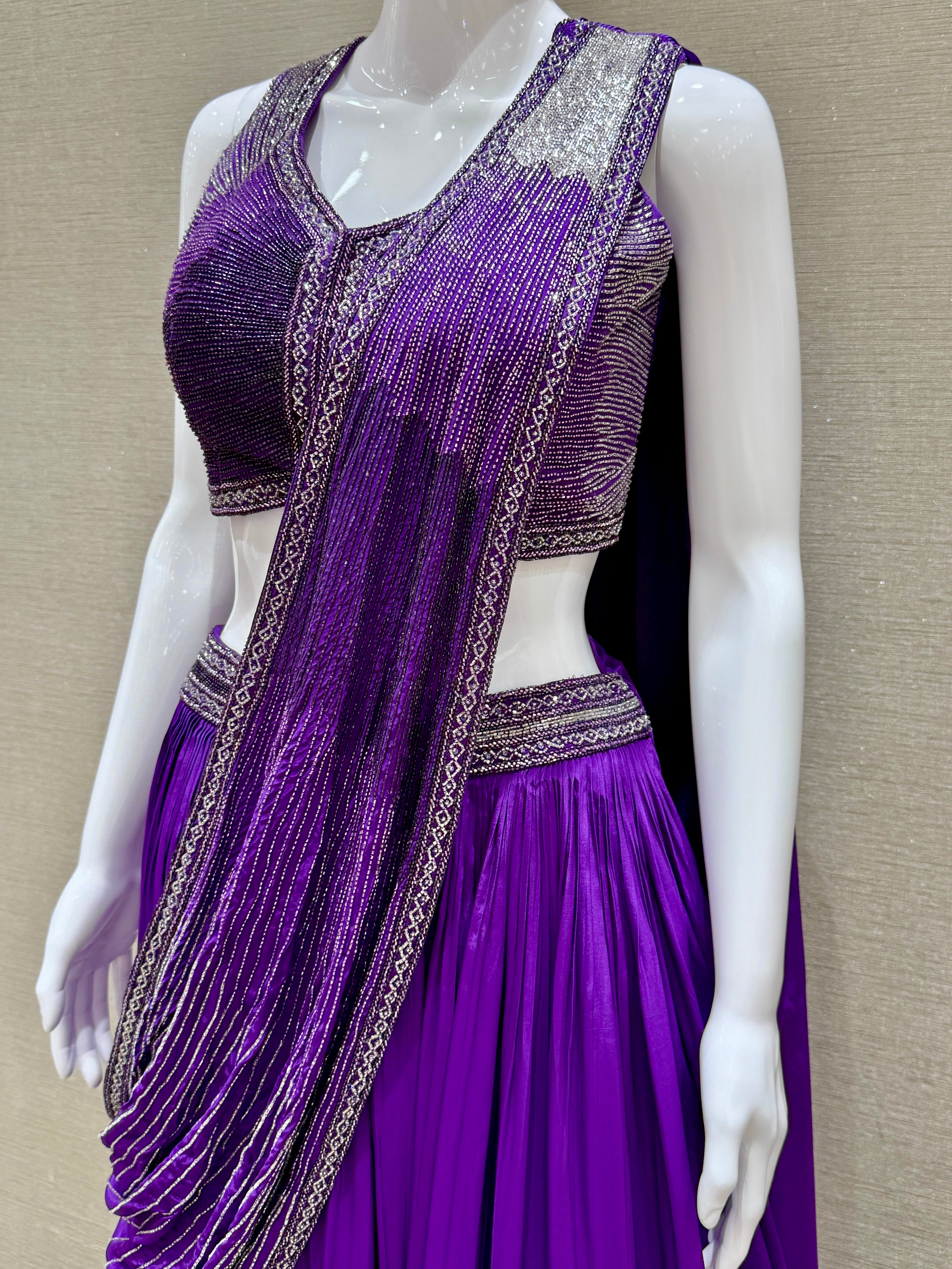 Purple Lehenga with draped sequins Pallu