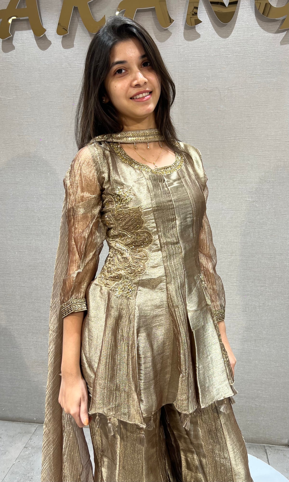 Beagh & Gold Shimmer Peplum Tunic and Palazzo Set