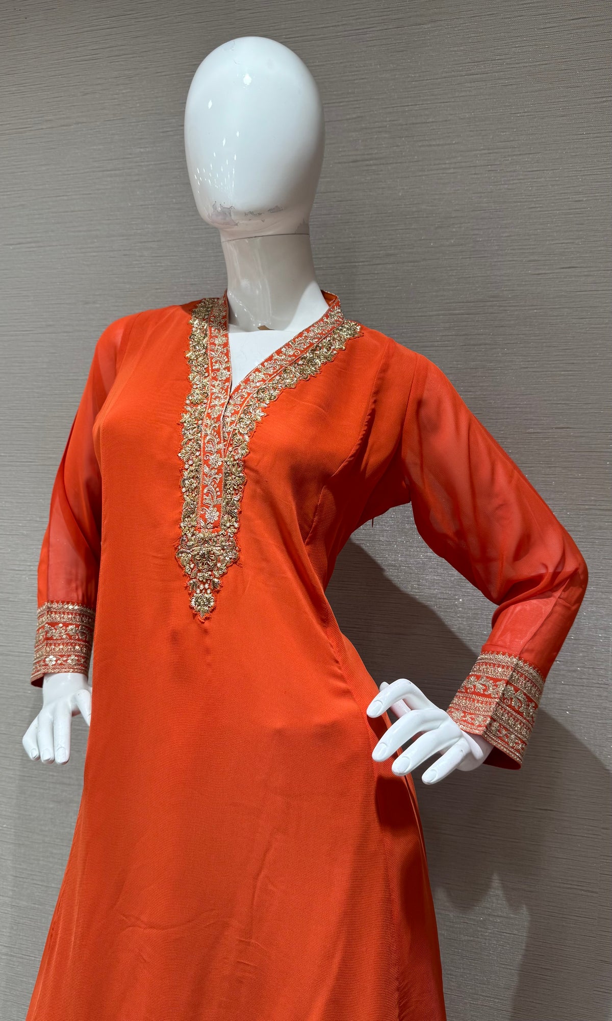 Orange Embroidered Cotton Kurta Set with Floral Dupatta